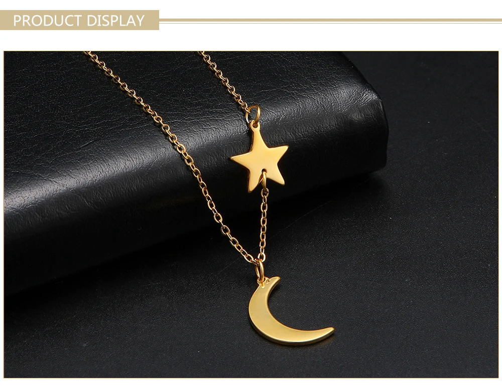 Skyrim Fashion Moon Star Pendant Necklace for Women Stainless Steel Gold Color Chain Choker Minimalist Party Jewelry Gifts