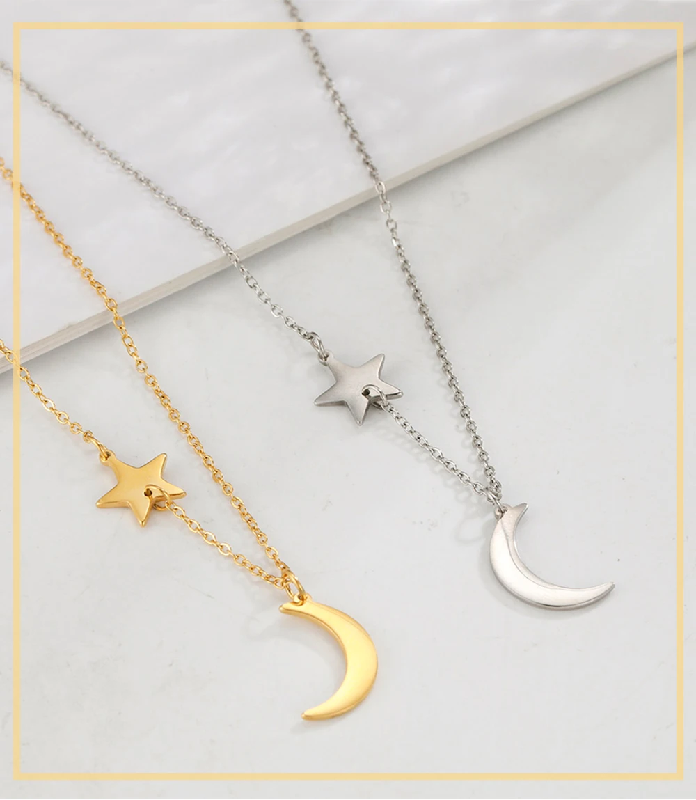 Skyrim Fashion Moon Star Pendant Necklace for Women Stainless Steel Gold Color Chain Choker Minimalist Party Jewelry Gifts