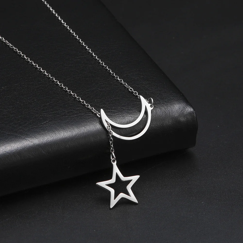 Skyrim Fashion Moon Star Pendant Necklace for Women Stainless Steel Gold Color Chain Choker Minimalist Party Jewelry Gifts