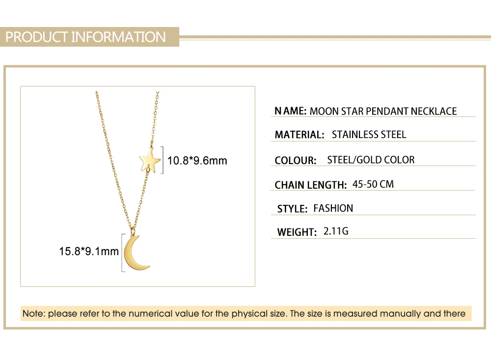 Skyrim Fashion Moon Star Pendant Necklace for Women Stainless Steel Gold Color Chain Choker Minimalist Party Jewelry Gifts