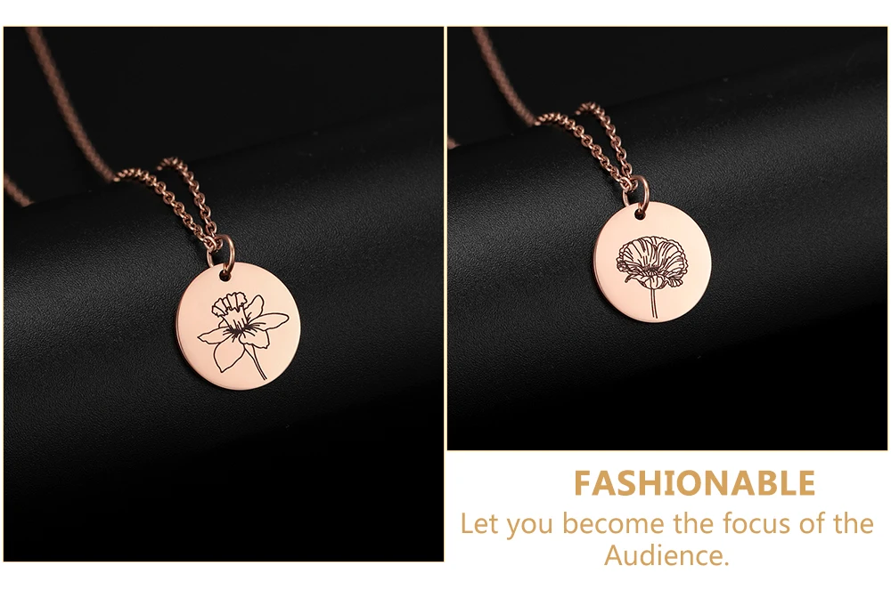 Skyrim Birth Flower Pendant Necklace Women Stainless Steel Flora Gladiolus Poppy Peony Rose Daisy Necklace Personalized Jewelry
