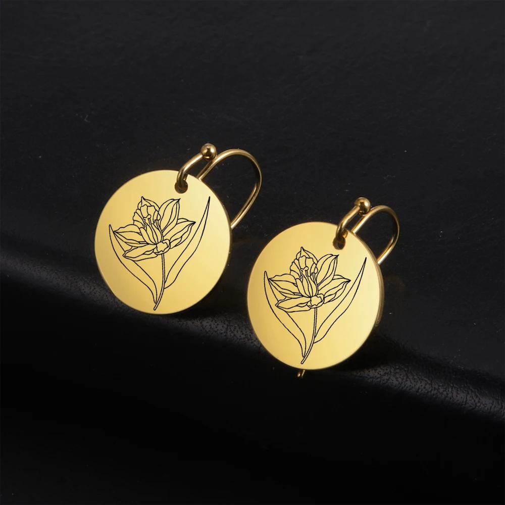 Skyrim Birth Flower Pendant Necklace Women Stainless Steel Flora Gladiolus Poppy Peony Rose Daisy Necklace Personalized Jewelry