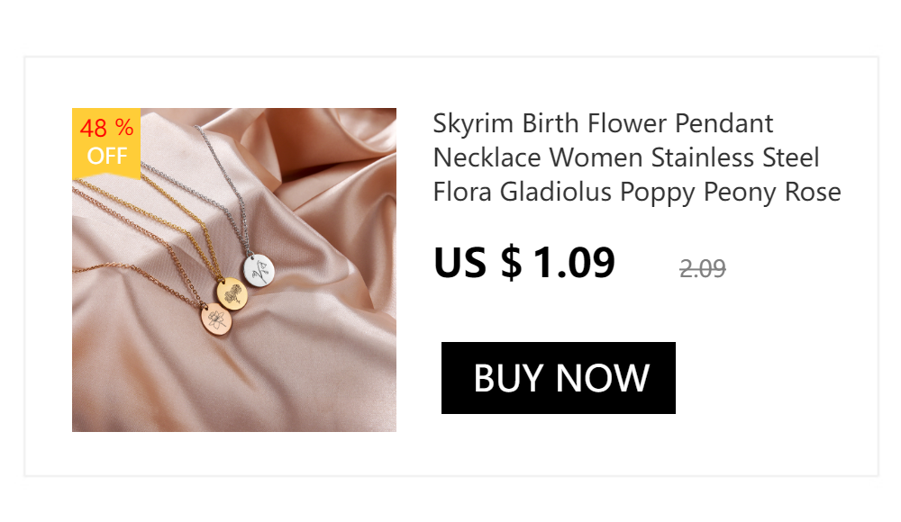 Skyrim Birth Flower Pendant Necklace Women Stainless Steel Flora Gladiolus Poppy Peony Rose Daisy Necklace Personalized Jewelry