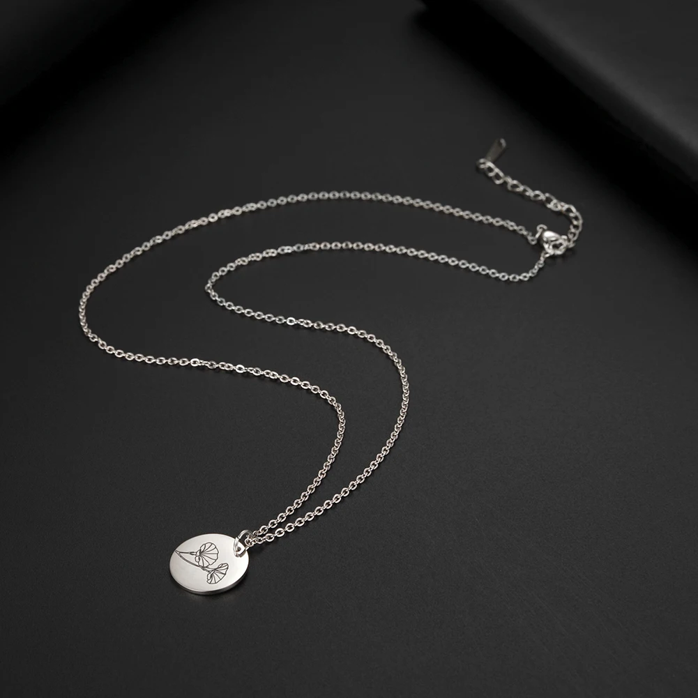 Skyrim Birth Flower Pendant Necklace Women Stainless Steel Flora Gladiolus Poppy Peony Rose Daisy Necklace Personalized Jewelry