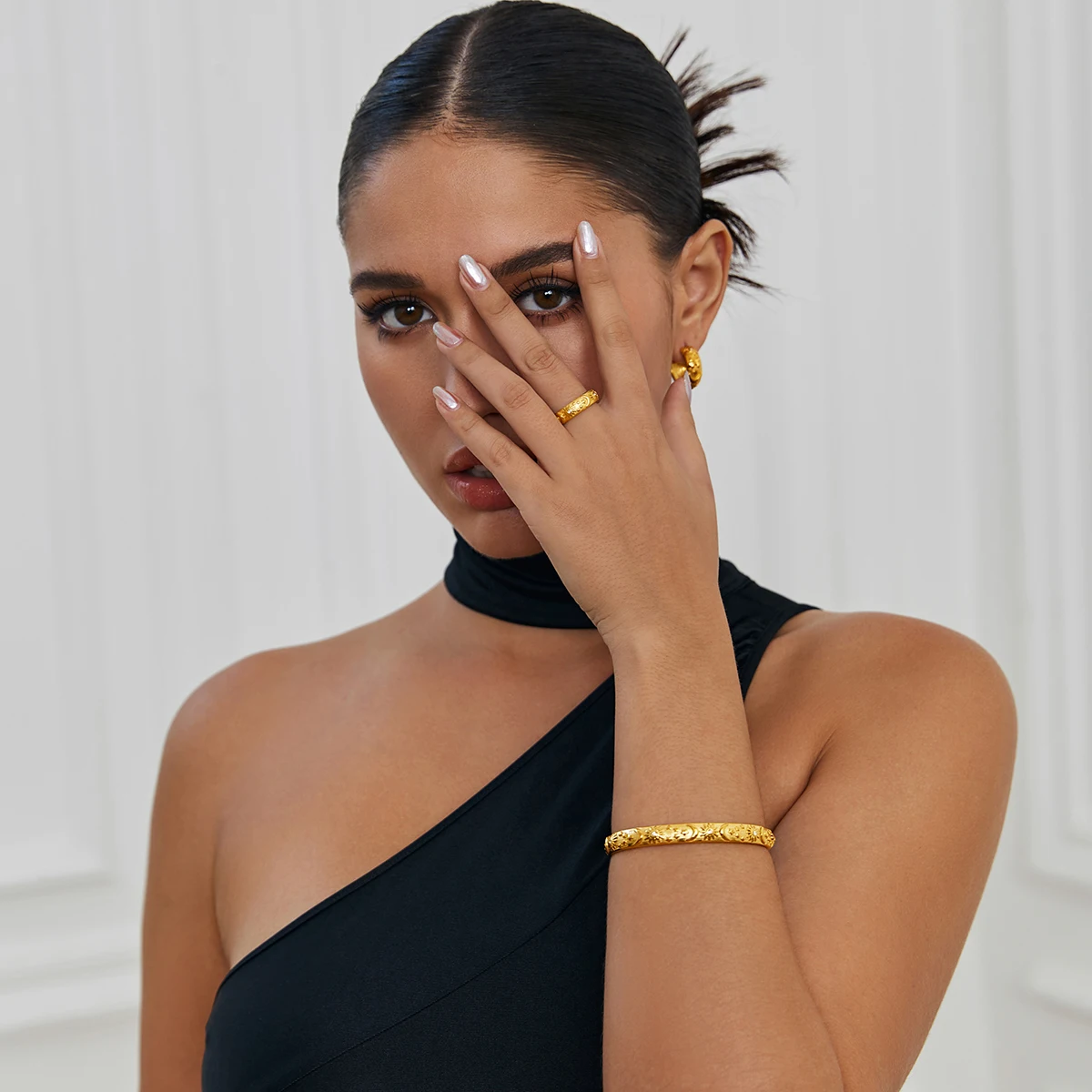 E.B.belle Classical Vintage Women Gold Plated Jewelry Set Chunky Statement Earring Rings India Dubai Gold Jewelry Accessories