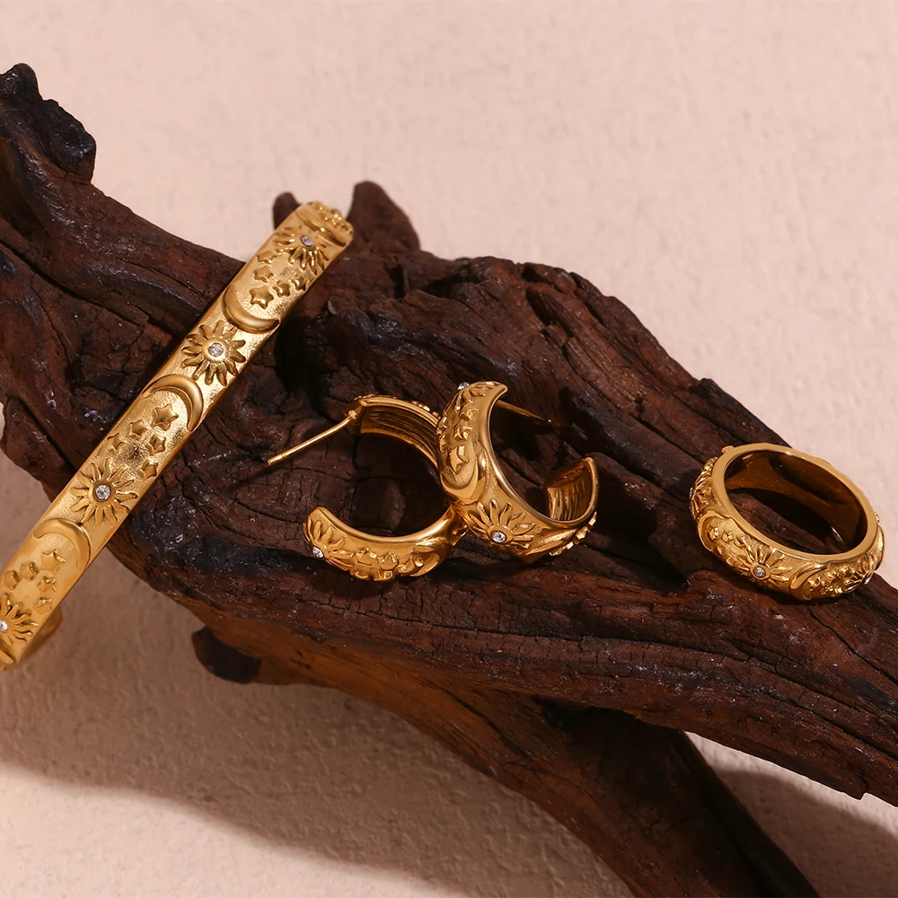 E.B.belle Classical Vintage Women Gold Plated Jewelry Set Chunky Statement Earring Rings India Dubai Gold Jewelry Accessories