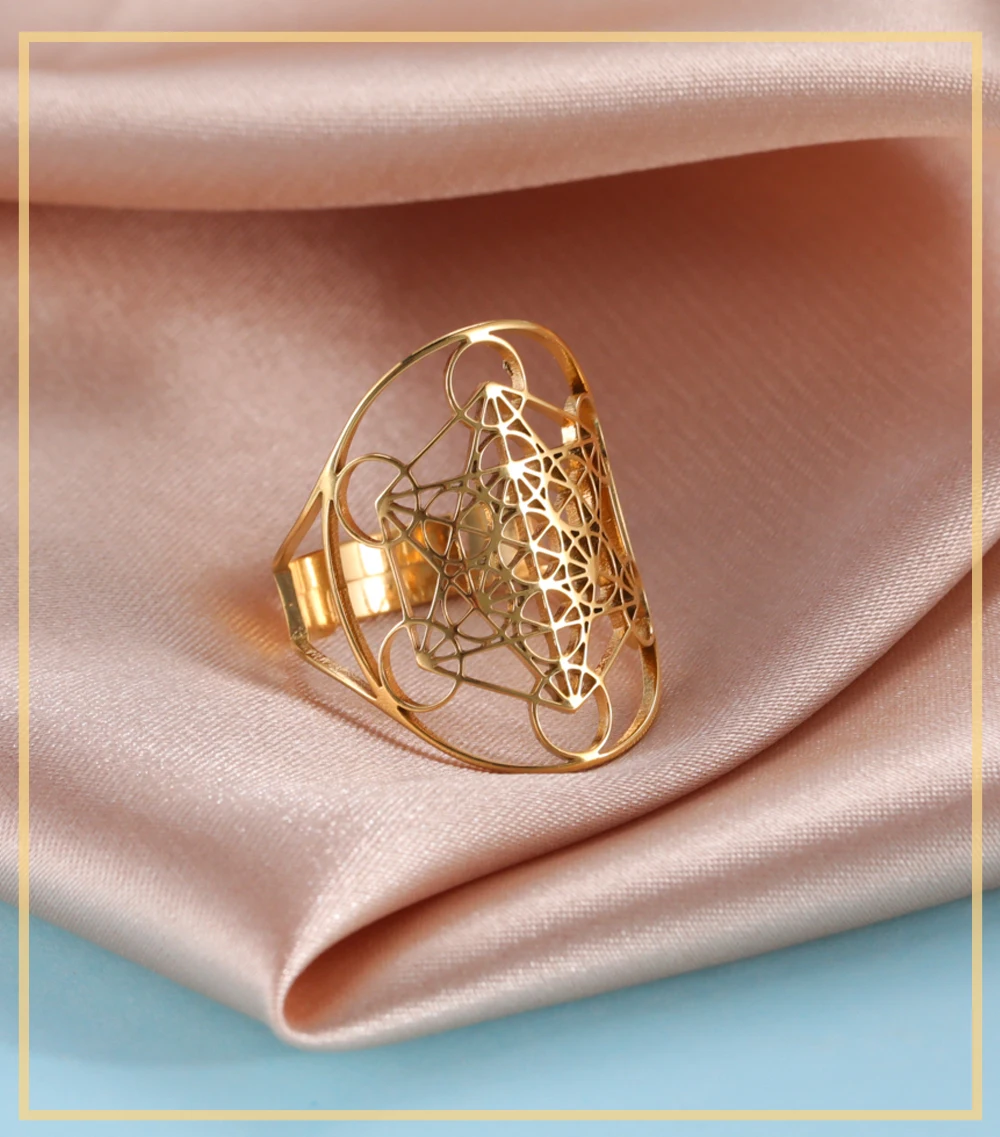 Skyrim Angel Seal Archangel Metatron Cube Ring Women Stainless Steel Sacred Geometry Rings Amulet Religious Spiritual Jewelry