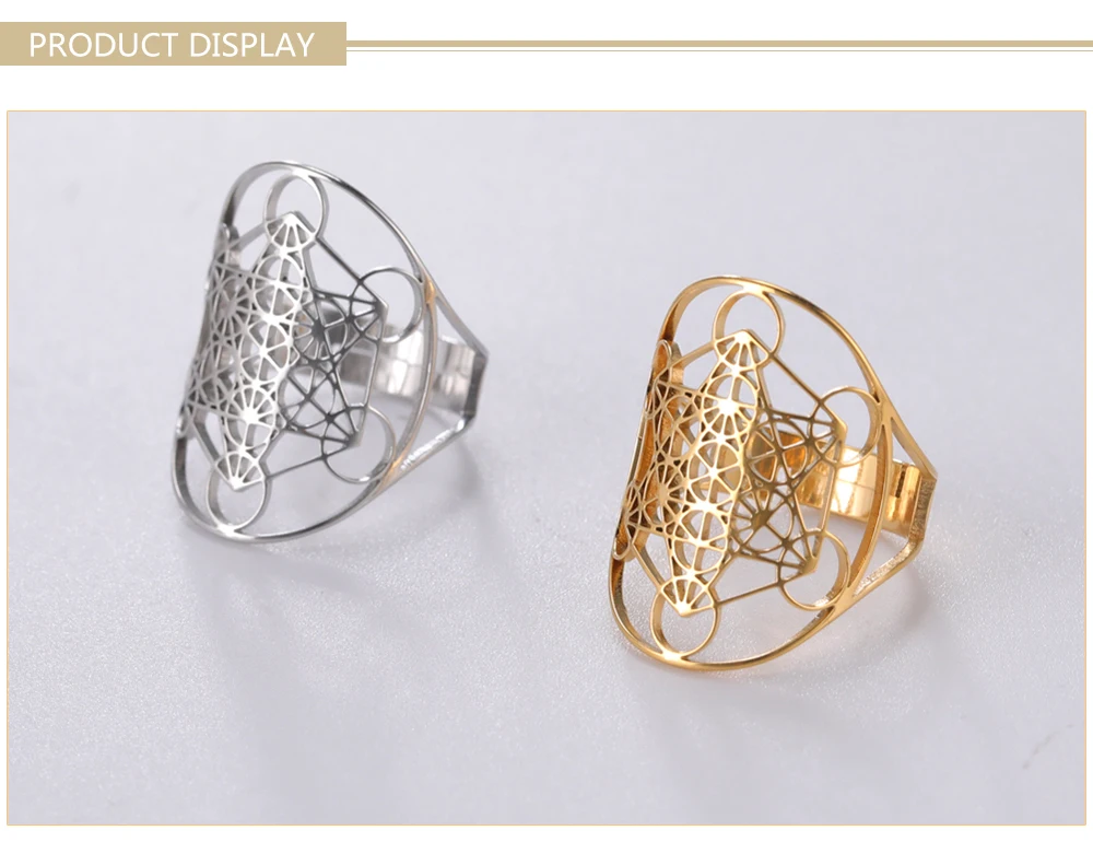 Skyrim Angel Seal Archangel Metatron Cube Ring Women Stainless Steel Sacred Geometry Rings Amulet Religious Spiritual Jewelry