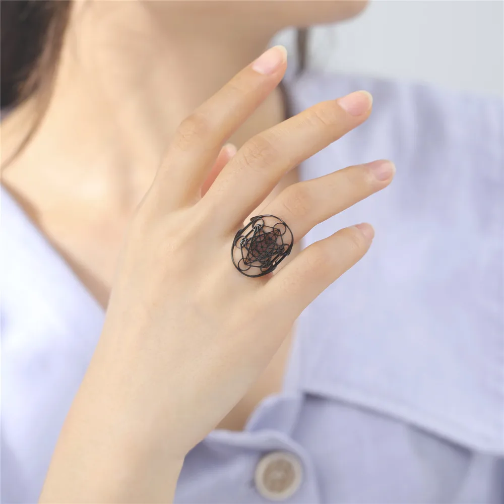 Skyrim Angel Seal Archangel Metatron Cube Ring Women Stainless Steel Sacred Geometry Rings Amulet Religious Spiritual Jewelry