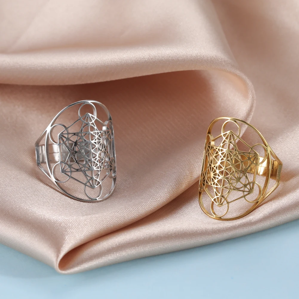Skyrim Angel Seal Archangel Metatron Cube Ring Women Stainless Steel Sacred Geometry Rings Amulet Religious Spiritual Jewelry