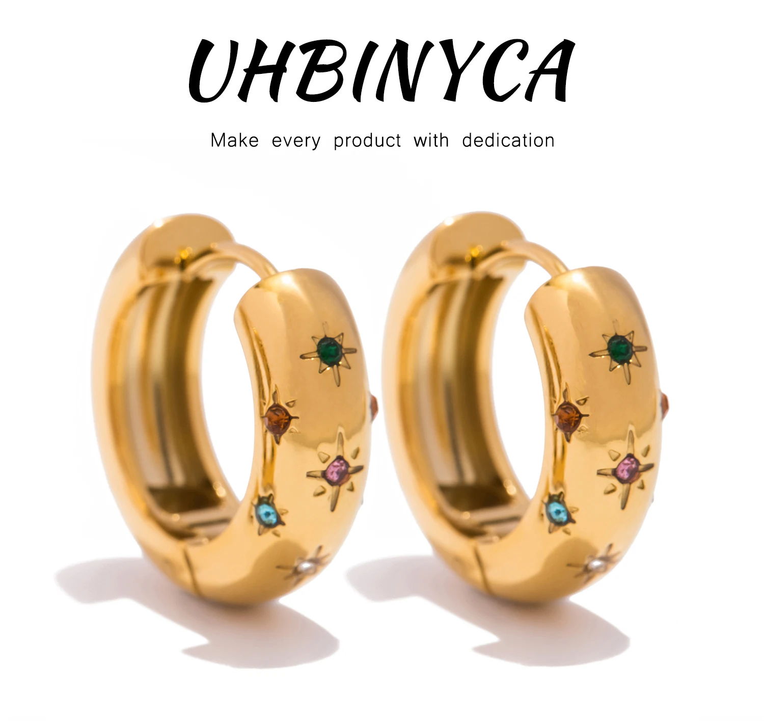 UHBINYCA Classic Inlaid Zircon Hoop Earrings for Women, Stainless Steel Plated with 18K Gold, Exquisite Earrings