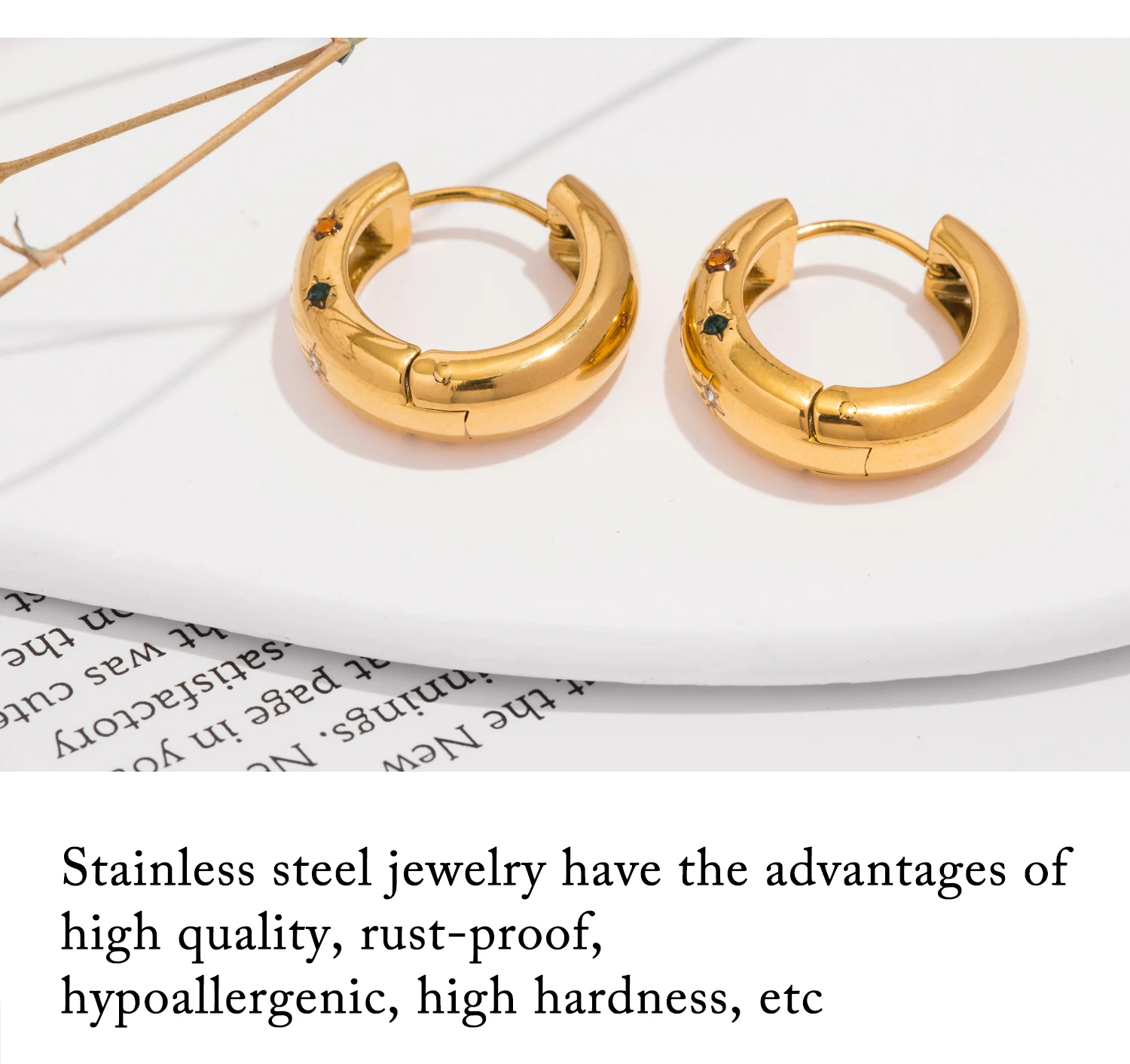 UHBINYCA Classic Inlaid Zircon Hoop Earrings for Women, Stainless Steel Plated with 18K Gold, Exquisite Earrings