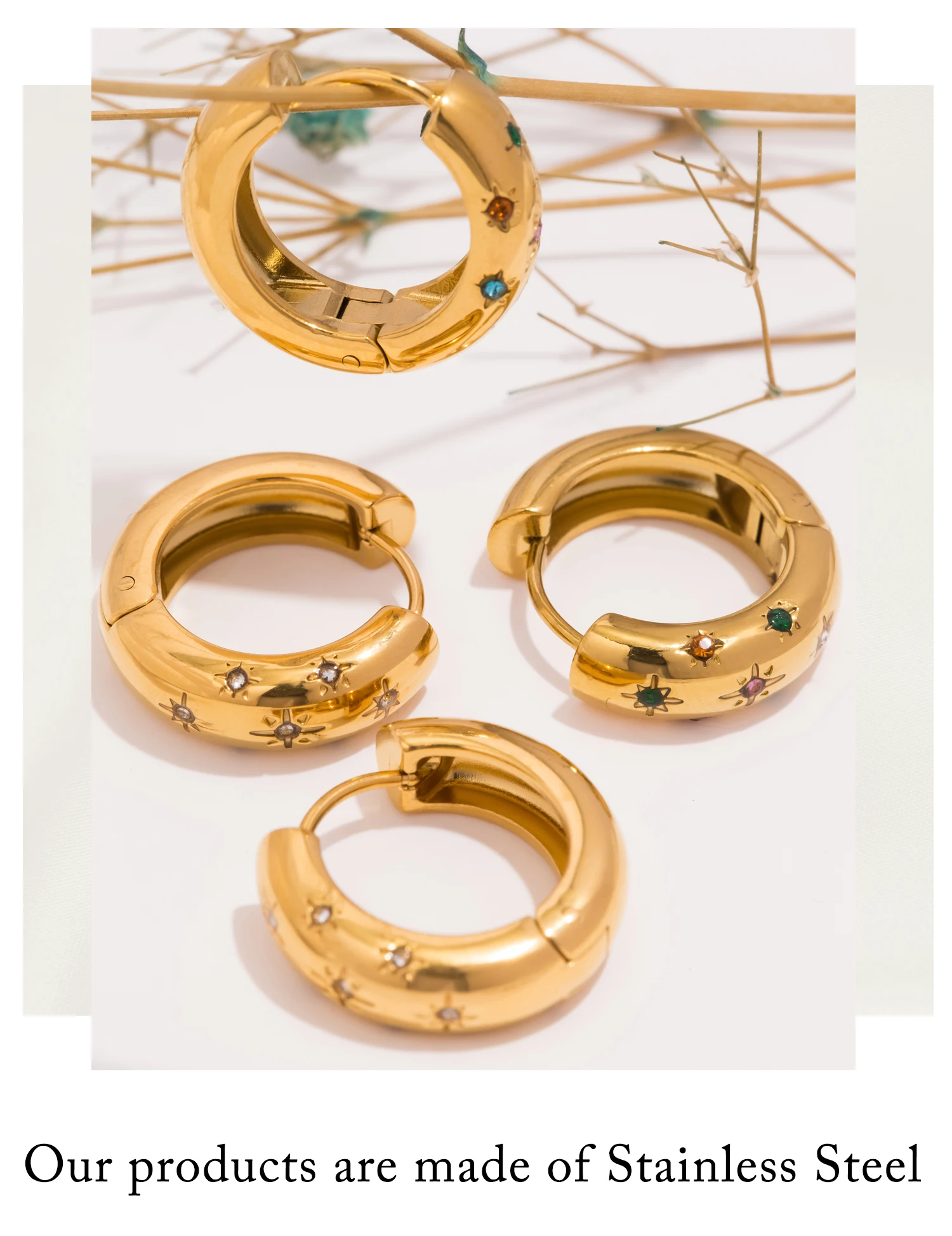 UHBINYCA Classic Inlaid Zircon Hoop Earrings for Women, Stainless Steel Plated with 18K Gold, Exquisite Earrings