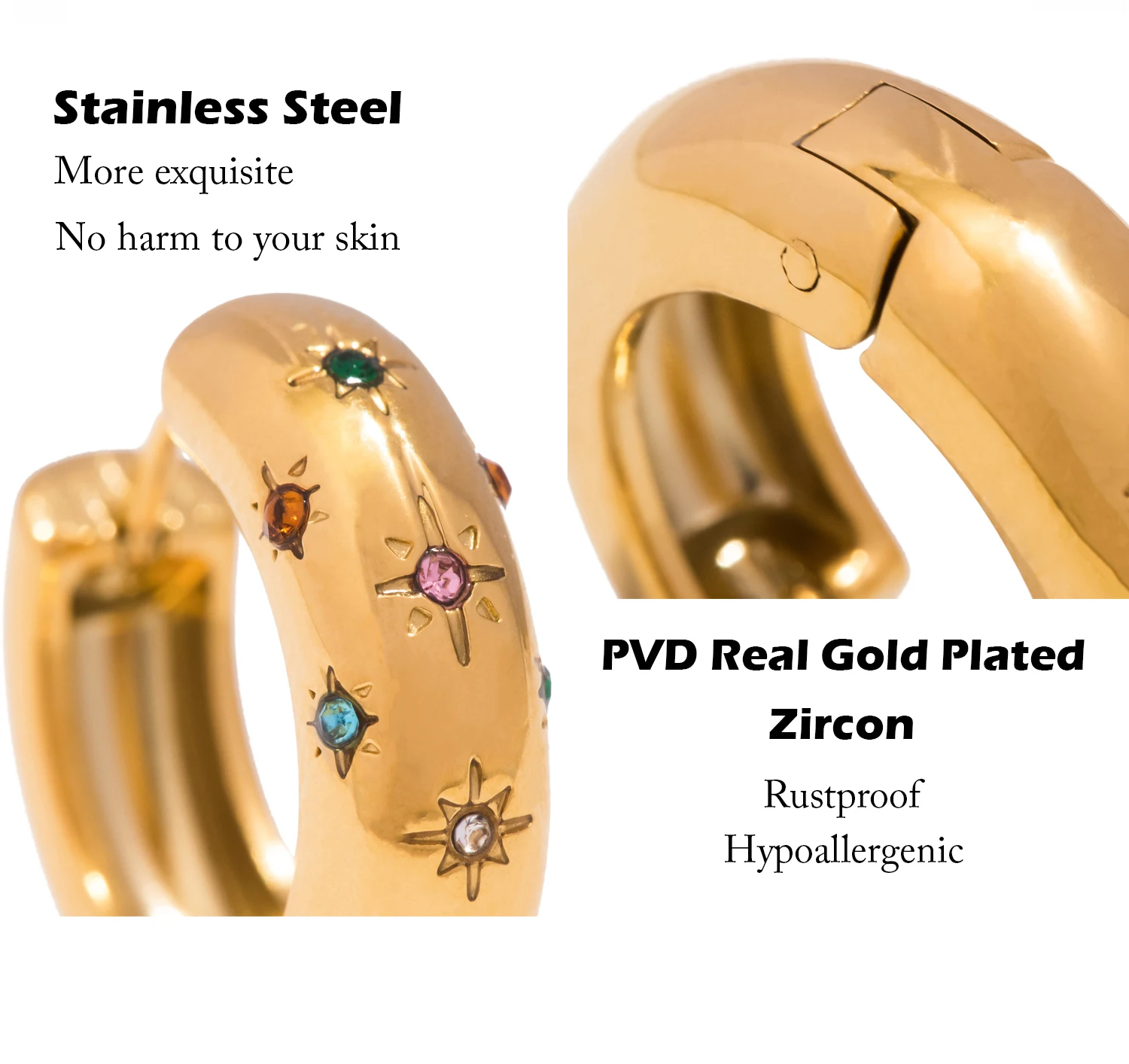 UHBINYCA Classic Inlaid Zircon Hoop Earrings for Women, Stainless Steel Plated with 18K Gold, Exquisite Earrings