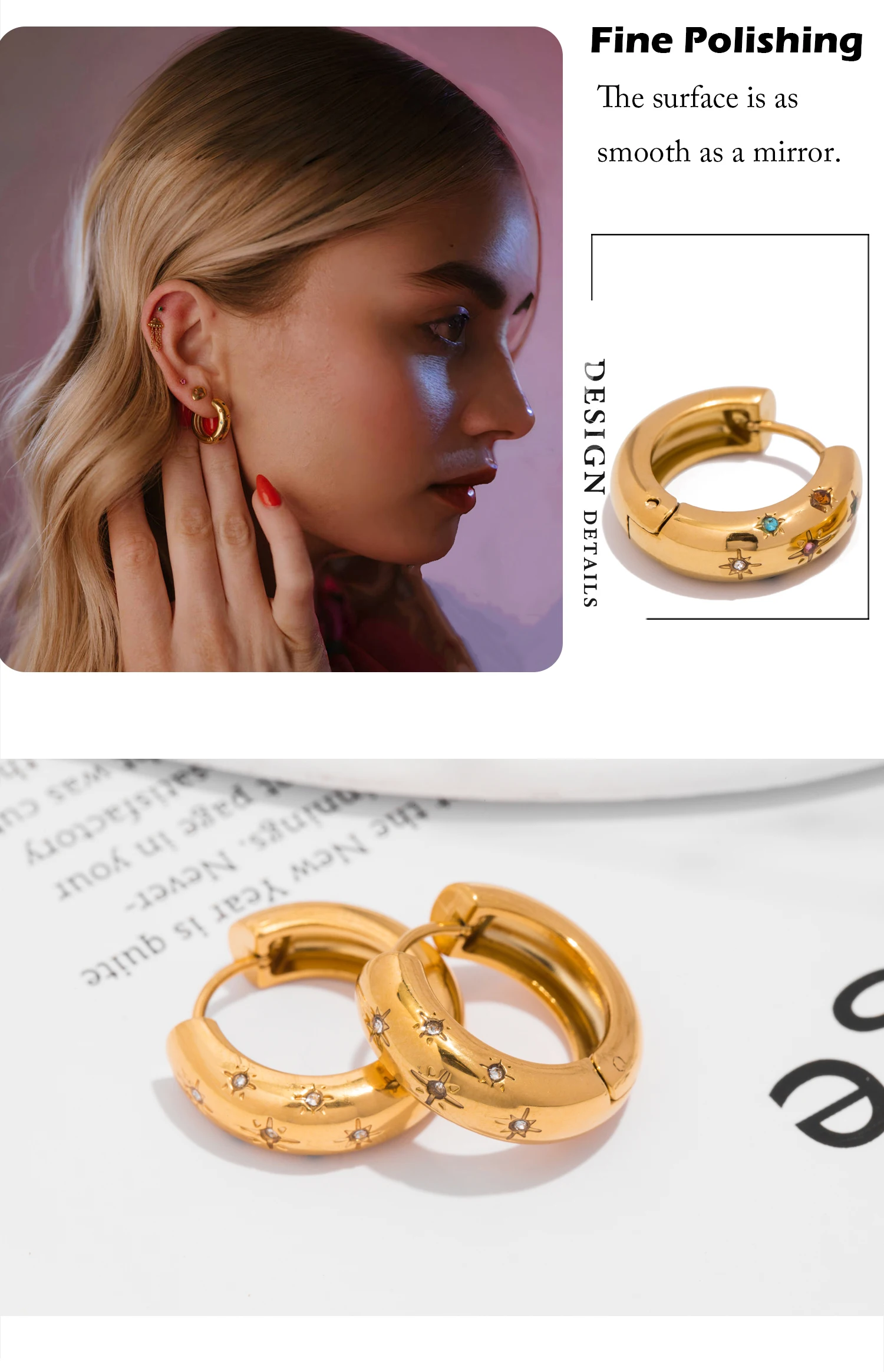 UHBINYCA Classic Inlaid Zircon Hoop Earrings for Women, Stainless Steel Plated with 18K Gold, Exquisite Earrings