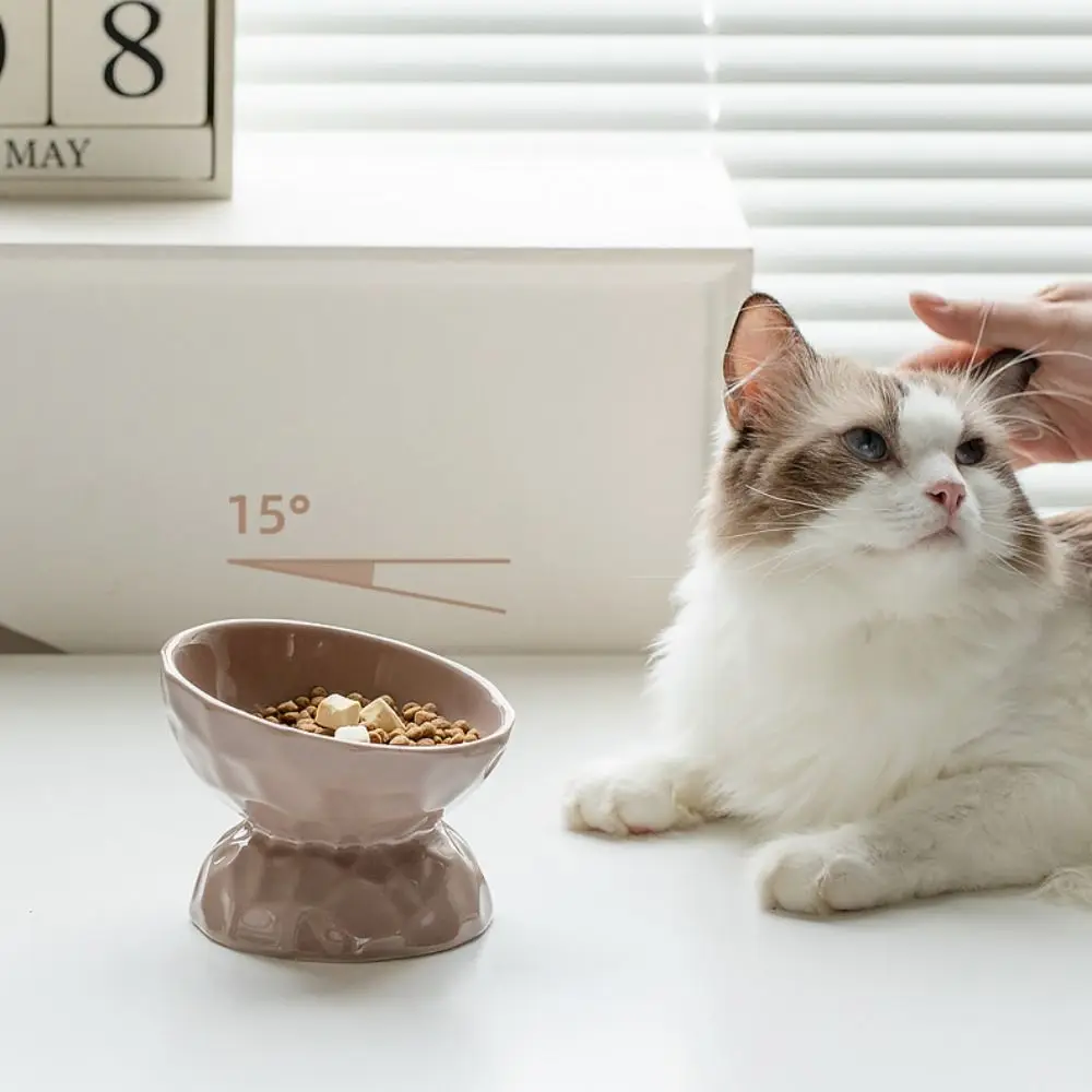 Ceramic Cat Bowl Creative Slanted/Flat Mouth Dog Food Feeding Basin Non-slip Multi-use Pet High Foot Bowl Water Container