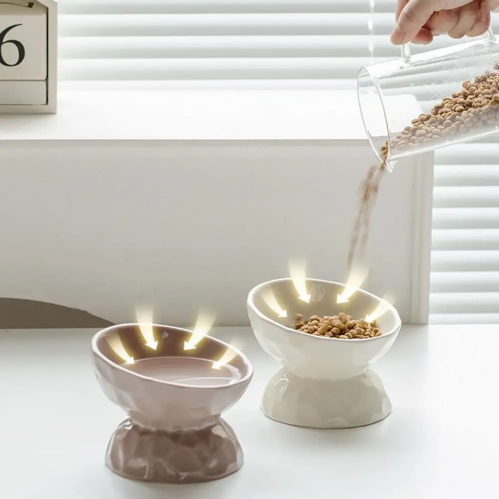 Ceramic Cat Bowl Creative Slanted/Flat Mouth Dog Food Feeding Basin Non-slip Multi-use Pet High Foot Bowl Water Container