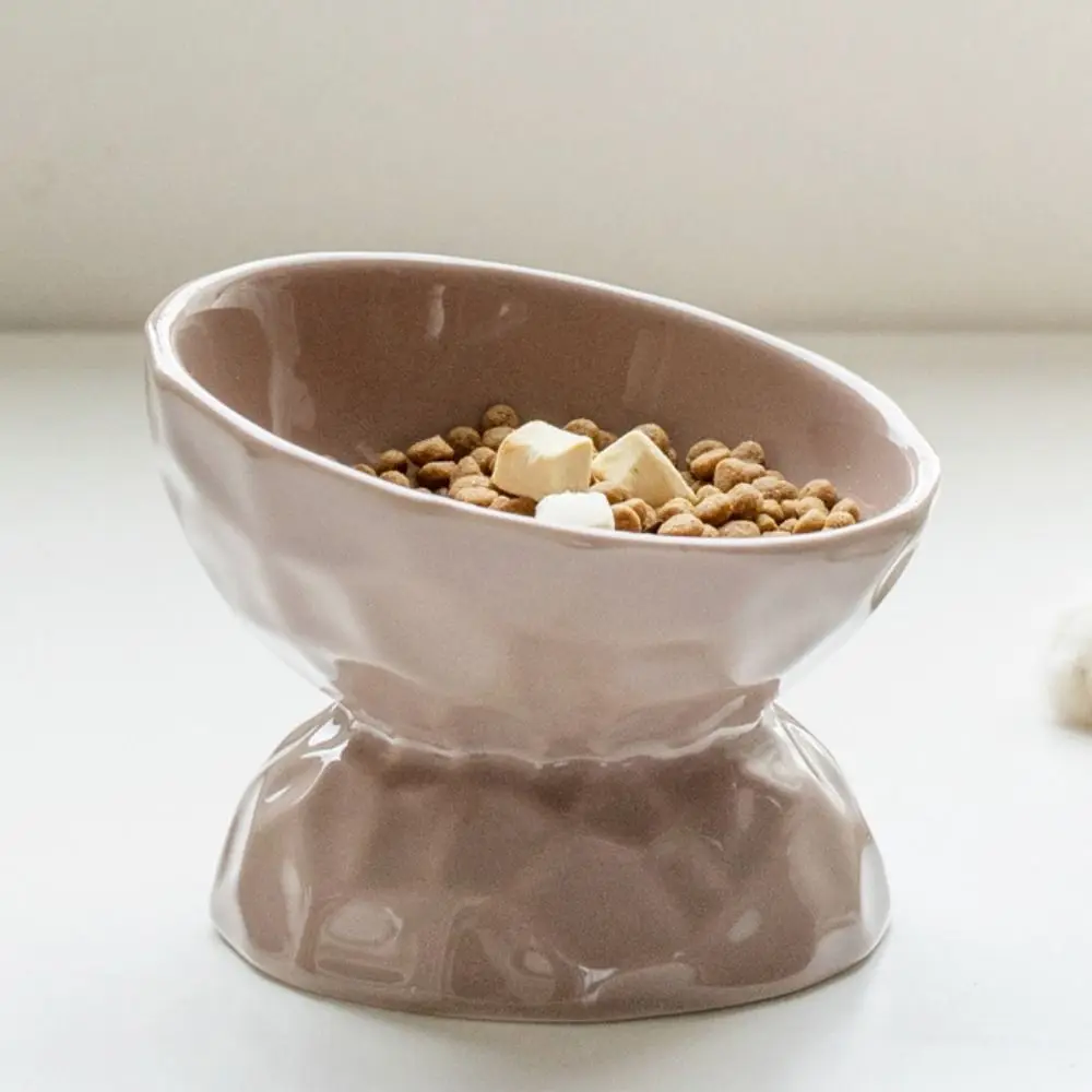 Ceramic Cat Bowl Creative Slanted/Flat Mouth Dog Food Feeding Basin Non-slip Multi-use Pet High Foot Bowl Water Container