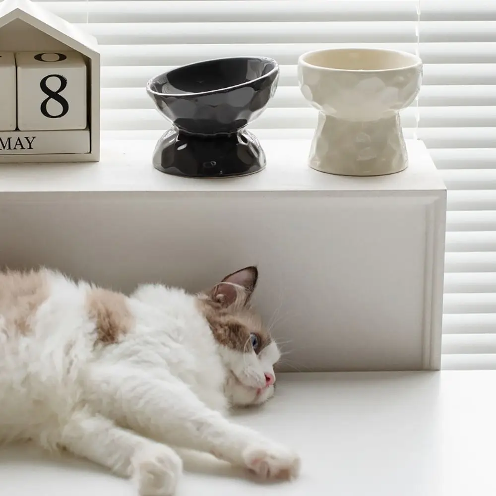 Ceramic Cat Bowl Creative Slanted/Flat Mouth Dog Food Feeding Basin Non-slip Multi-use Pet High Foot Bowl Water Container