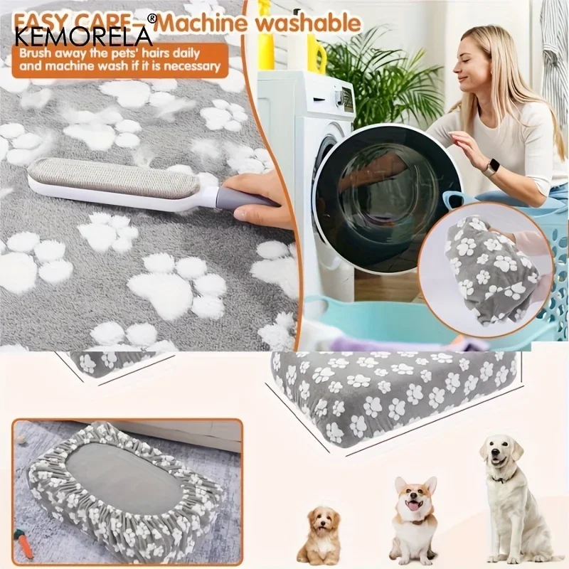 KEMORELA Cute Cartoon Footprints Plush Warm Dog Bed Cover Washable Reusable Good Elasticity Winter for Small to Large Dogs