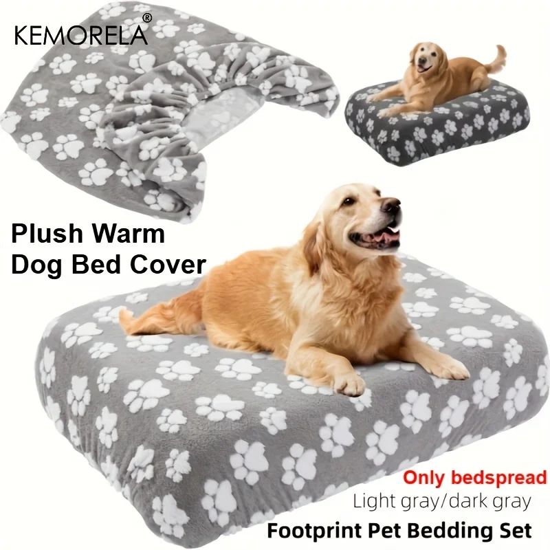 KEMORELA Cute Cartoon Footprints Plush Warm Dog Bed Cover Washable Reusable Good Elasticity Winter for Small to Large Dogs
