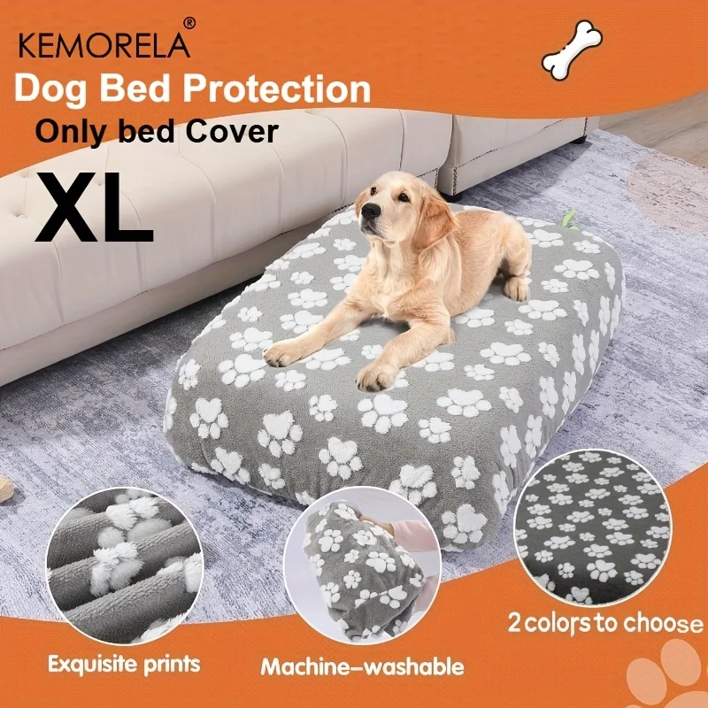 KEMORELA Cute Cartoon Footprints Plush Warm Dog Bed Cover Washable Reusable Good Elasticity Winter for Small to Large Dogs