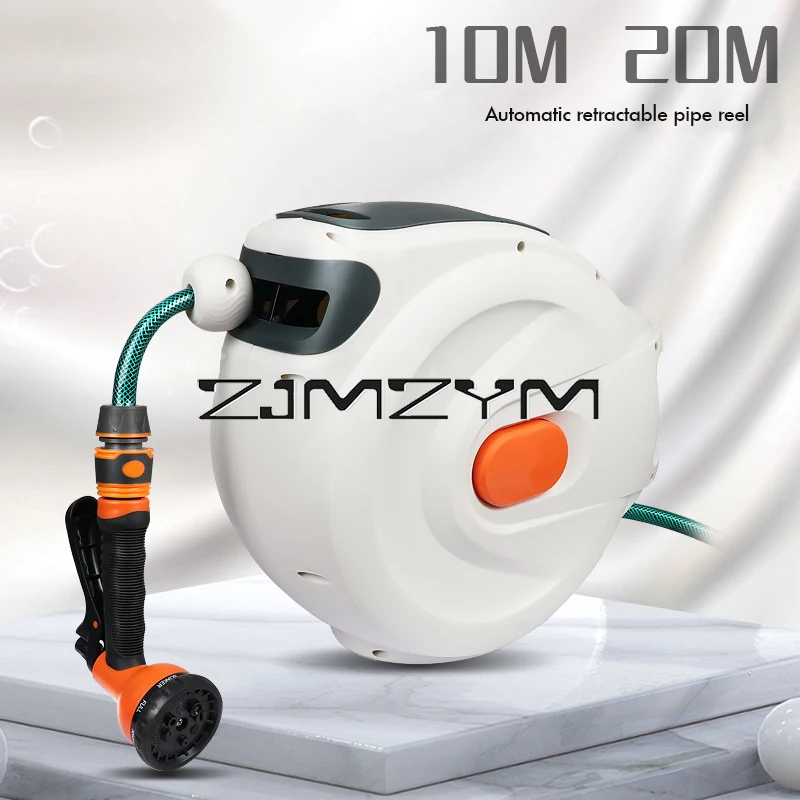 10/20m/30m Automatic Rewind Hose Reel with 7 Pattern Hose Nozzle Water Hose Reel Slow Return System for Car Garden