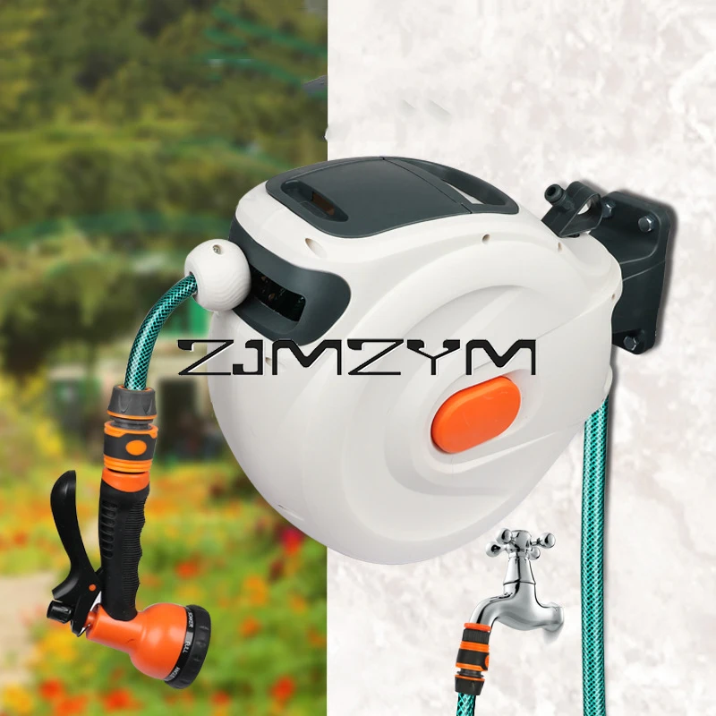 10/20m/30m Automatic Rewind Hose Reel with 7 Pattern Hose Nozzle Water Hose Reel Slow Return System for Car Garden