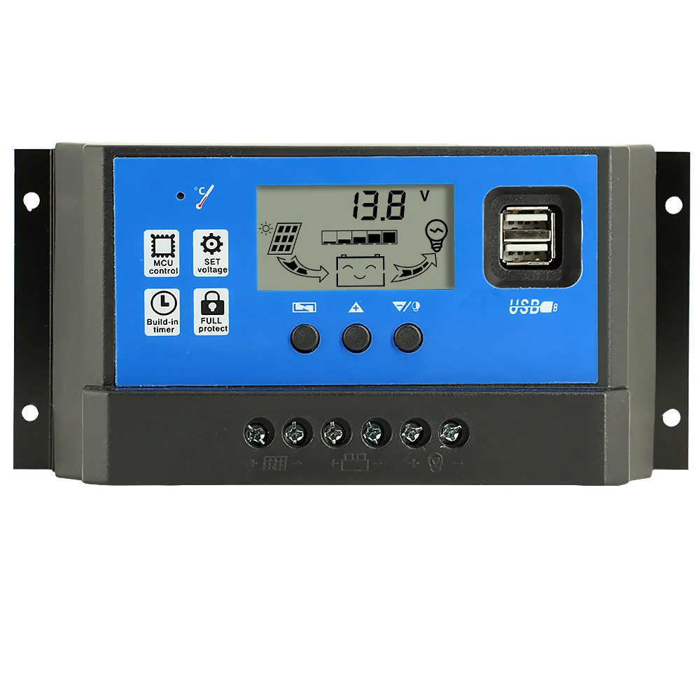 Regolatore solare 12V/24V 30A 20A 10A regolatore solare caricabatteria PWM Display LCD doppia uscita USB 5V