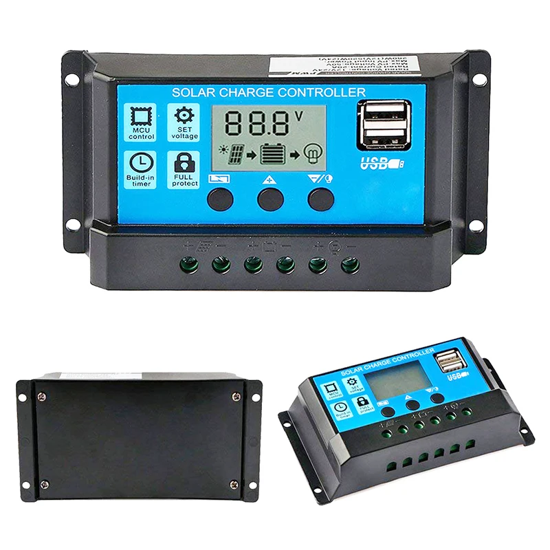 Regolatore solare 12V/24V 30A 20A 10A regolatore solare caricabatteria PWM Display LCD doppia uscita USB 5V