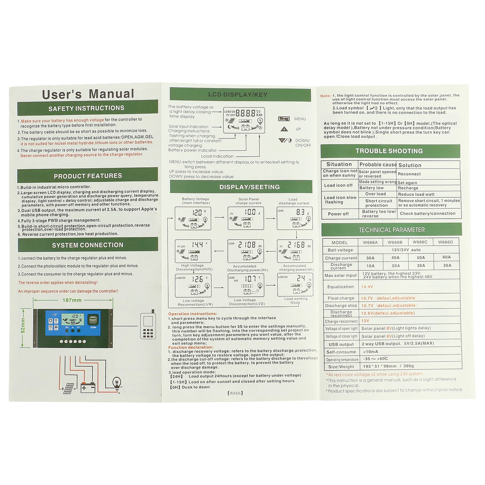 Regolatore solare 12V/24V 30A 20A 10A regolatore solare caricabatteria PWM Display LCD doppia uscita USB 5V