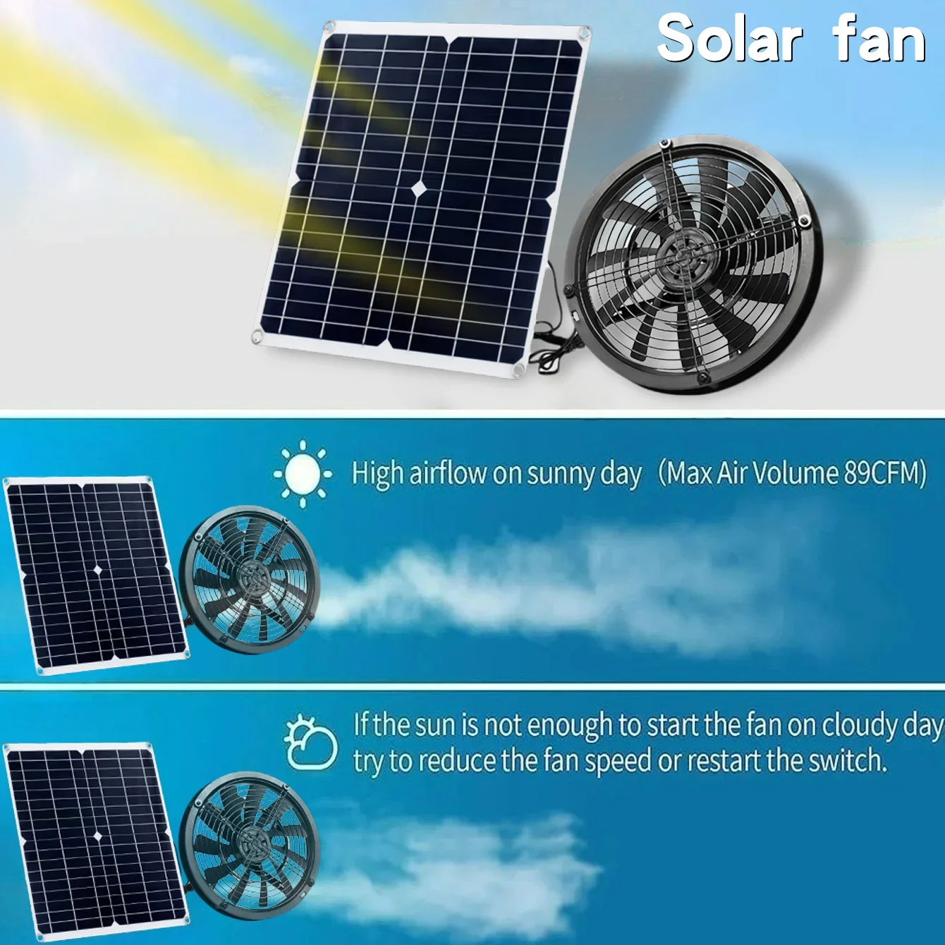 Solar fan Solar Charger Exhaust Fan Ventilator Solar Panel Powered Fan Air Extractor for Dog Chicken House RV Greenhouse Shed