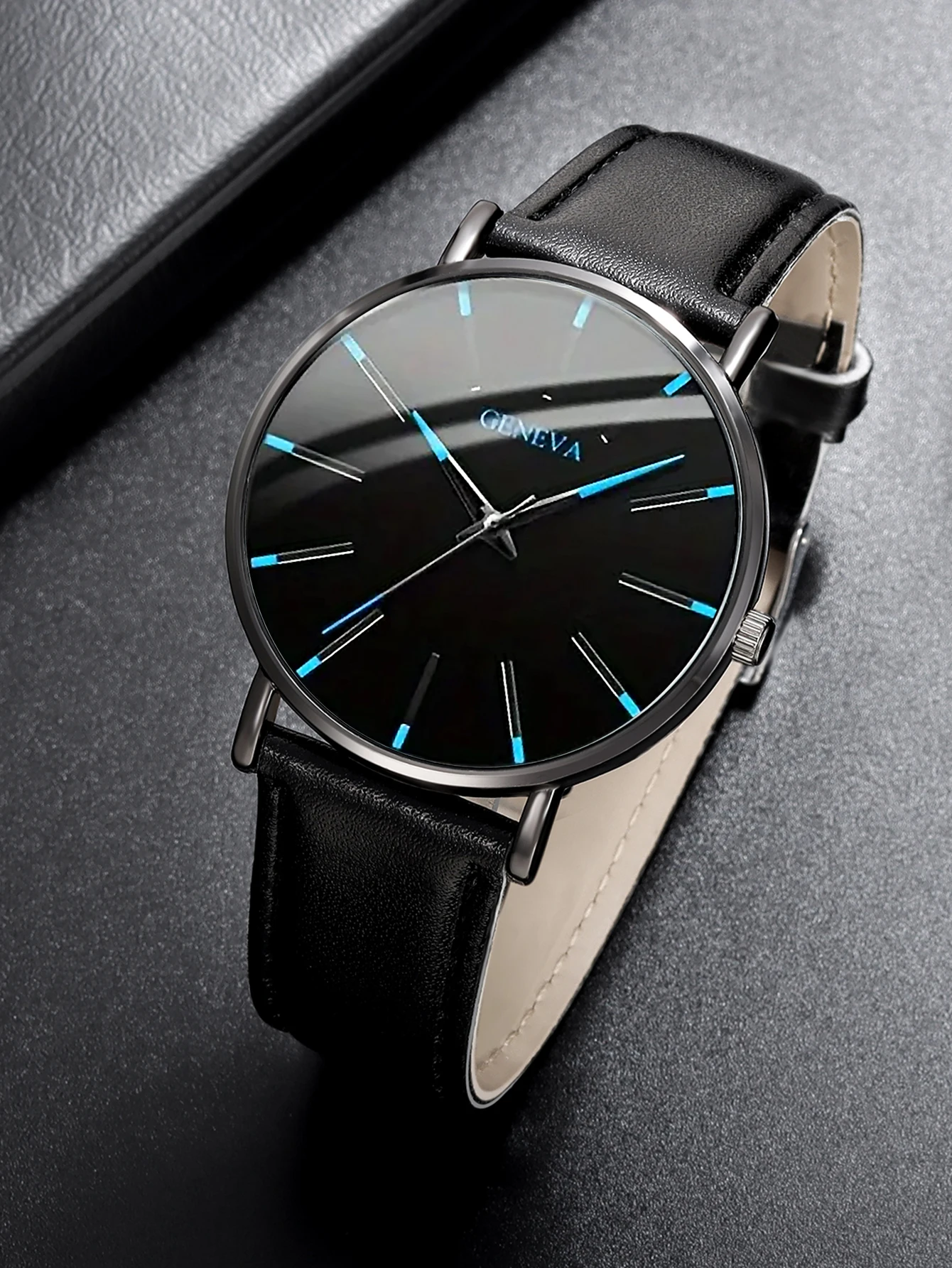 Men's PU Leather Quartz Watch Set with Wallet And Signing Pen Office Kit Digital round Shell Design Ideal Gift without Box
