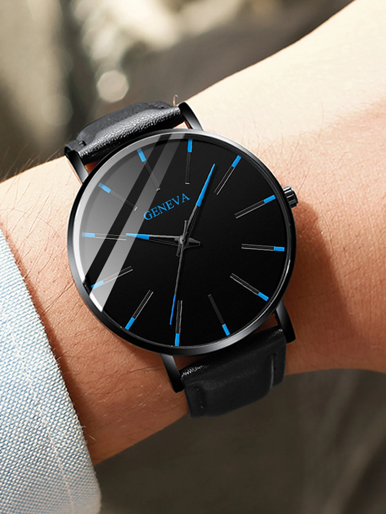 Men's PU Leather Quartz Watch Set with Wallet And Signing Pen Office Kit Digital round Shell Design Ideal Gift without Box