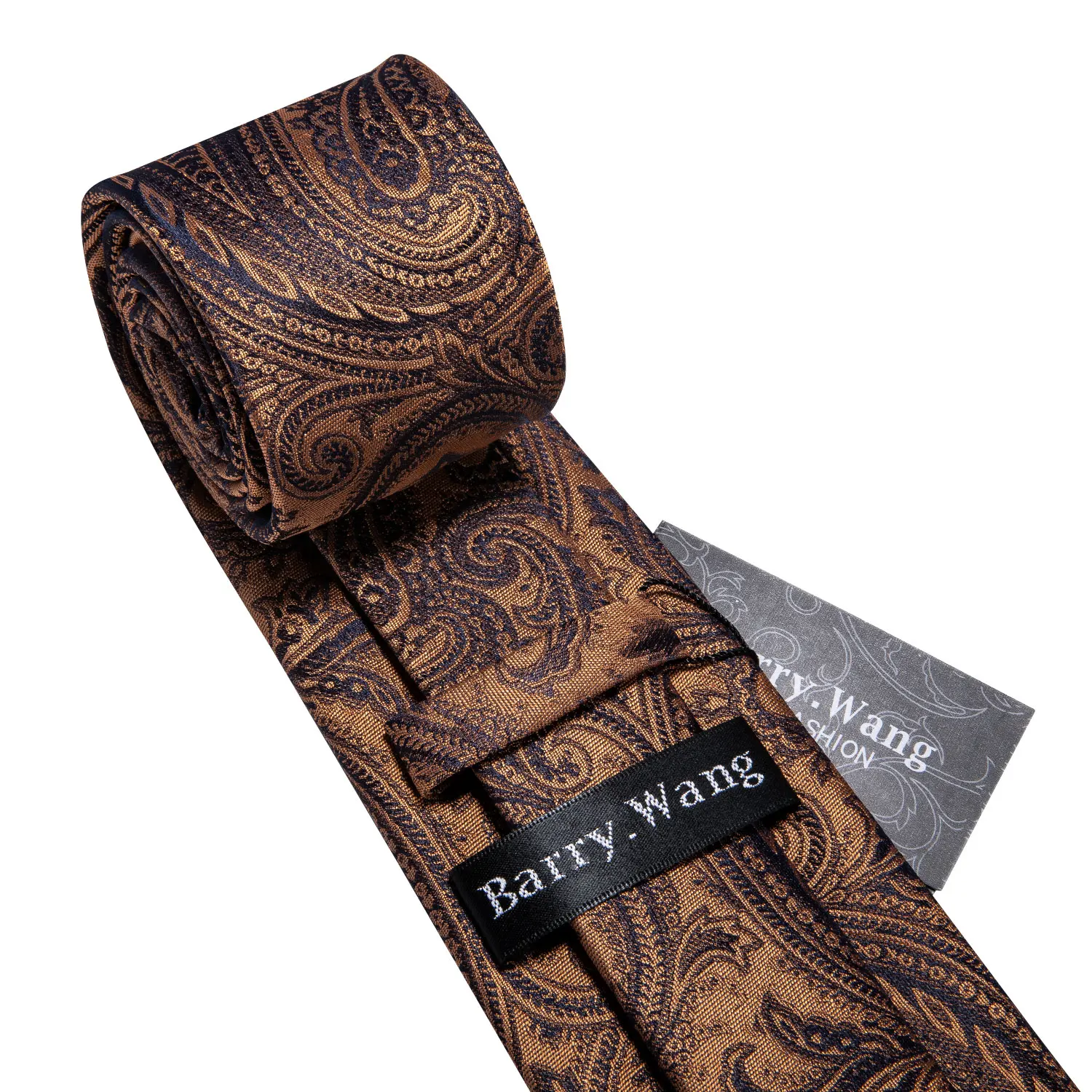 Orange Brown Mens Tie Hanky Cufflinks Set Gold Coffee Jacquard Designer Necktie For Male Wedding Business silk Party