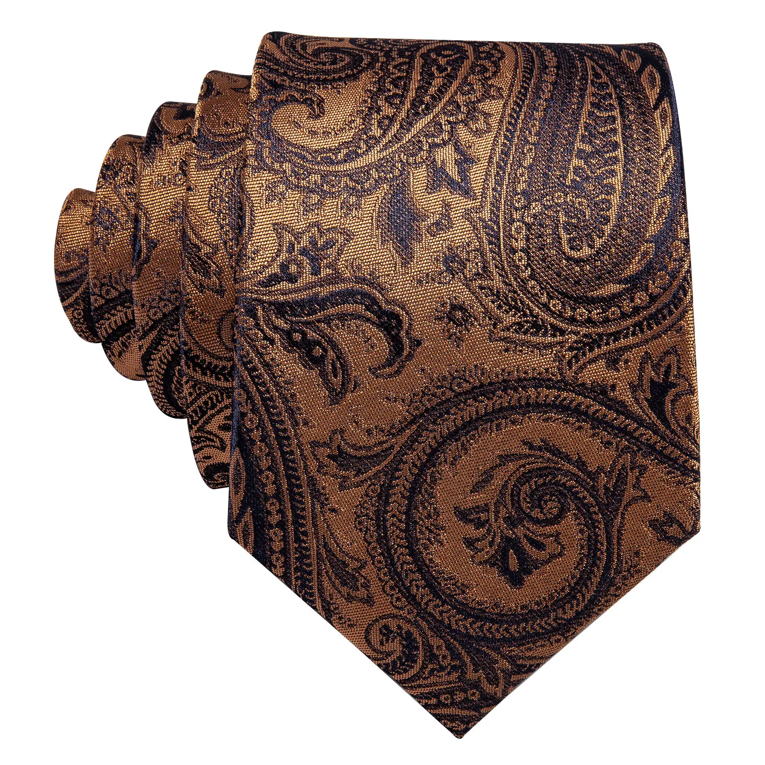Orange Brown Mens Tie Hanky Cufflinks Set Gold Coffee Jacquard Designer Necktie For Male Wedding Business silk Party