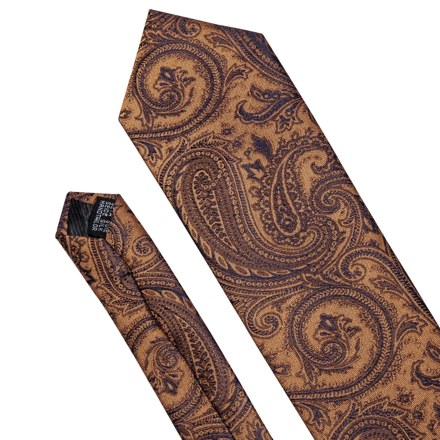 Orange Brown Mens Tie Hanky Cufflinks Set Gold Coffee Jacquard Designer Necktie For Male Wedding Business silk Party