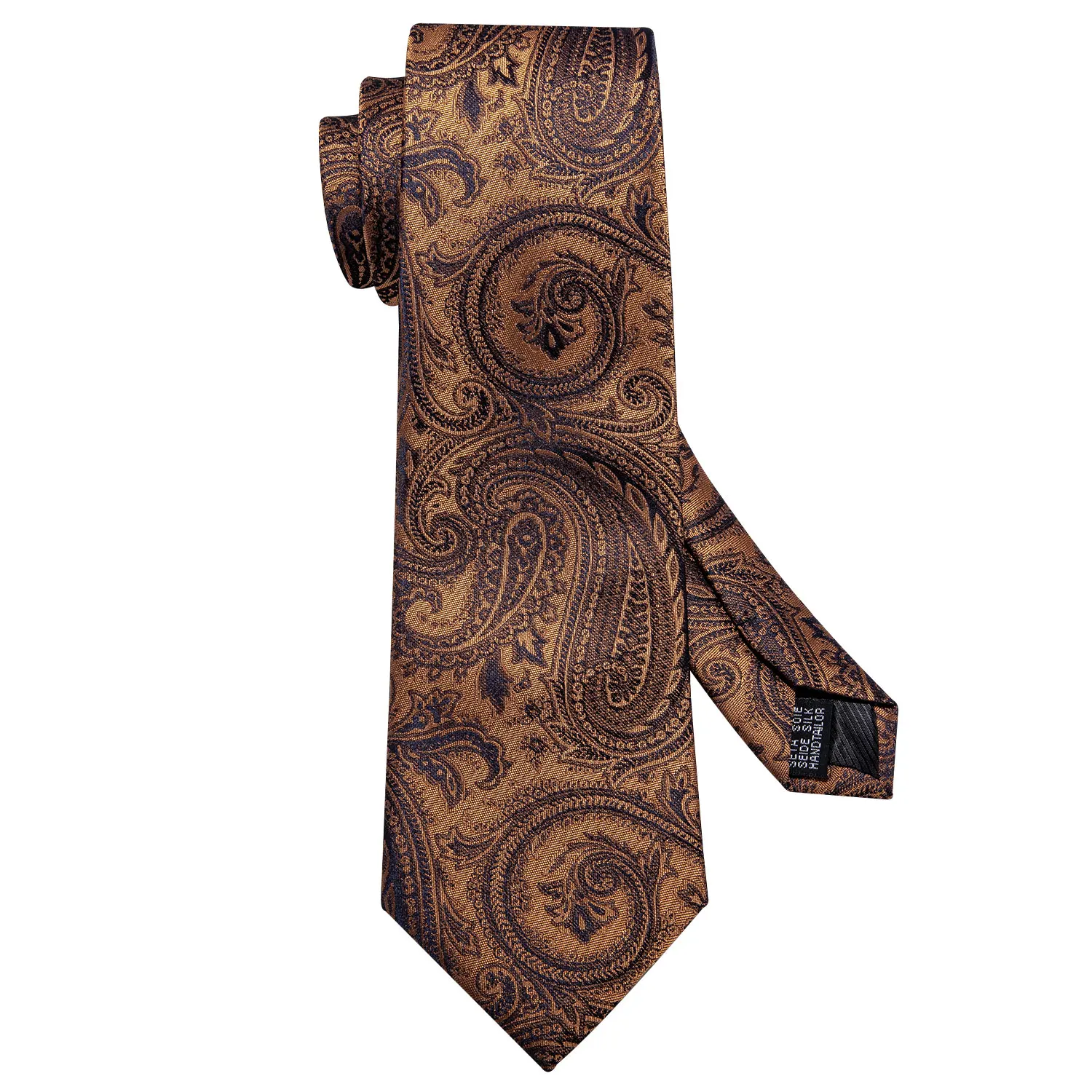 Orange Brown Mens Tie Hanky Cufflinks Set Gold Coffee Jacquard Designer Necktie For Male Wedding Business silk Party