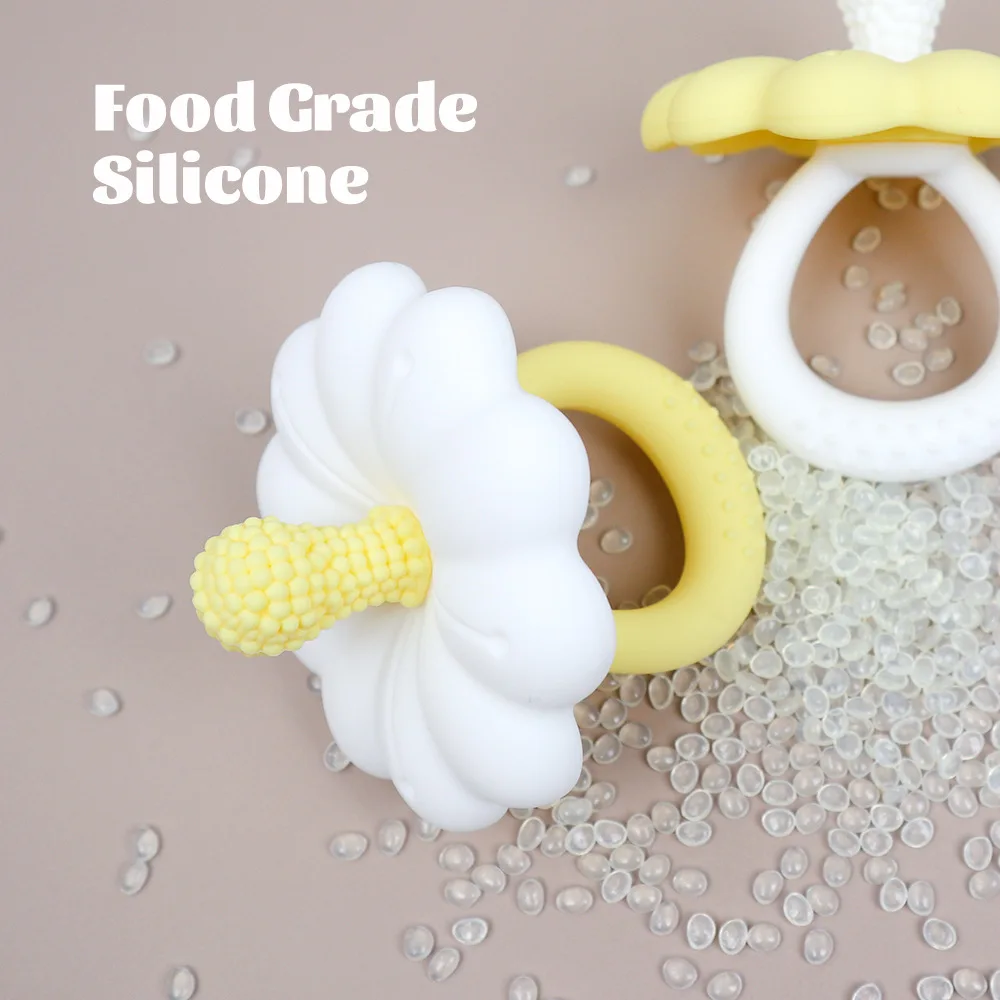 2026 Hot Sale Baby Flower Shape Teether Silicone Pacifier Teether Big Size Baby BPA Free Teether Toy