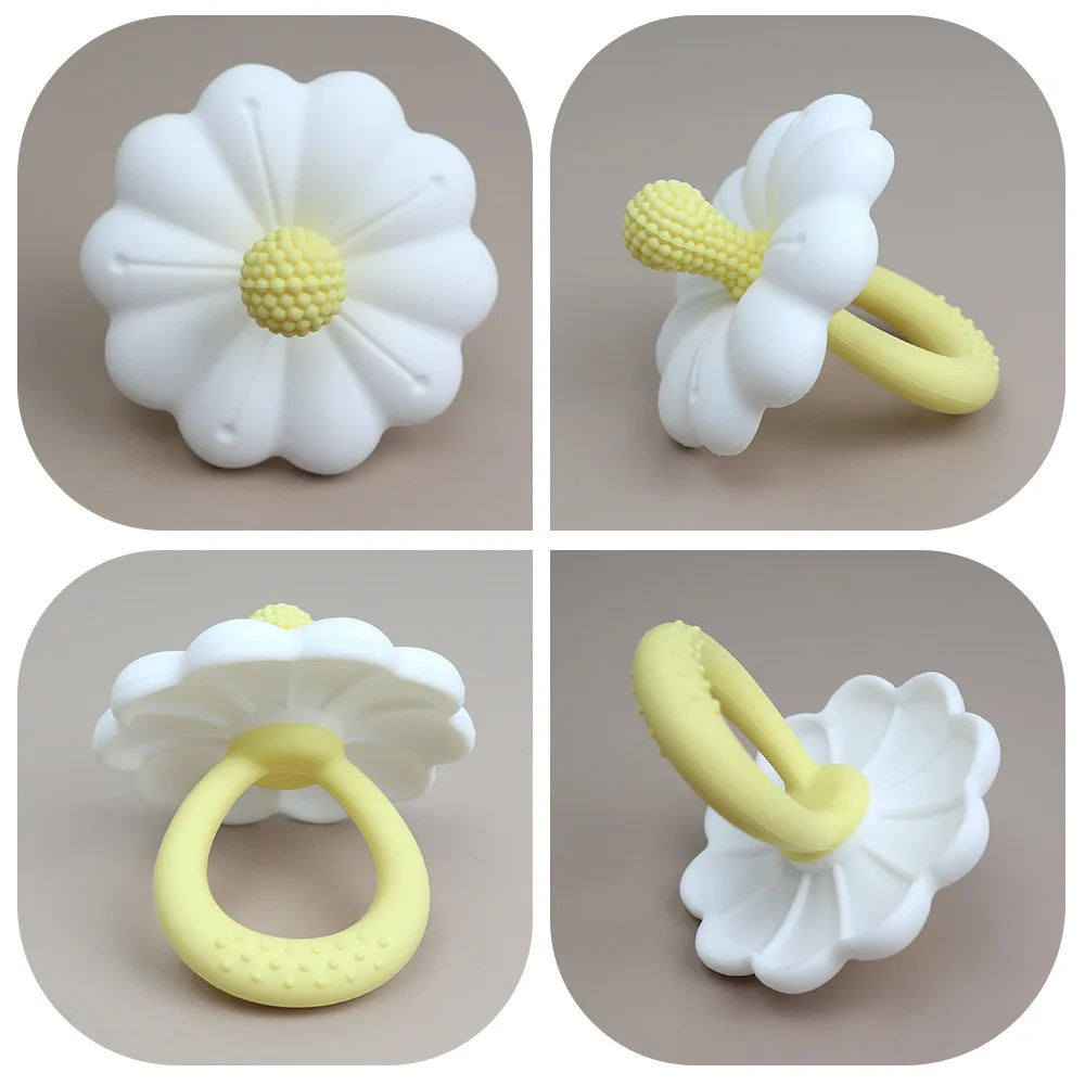 2026 Hot Sale Baby Flower Shape Teether Silicone Pacifier Teether Big Size Baby BPA Free Teether Toy