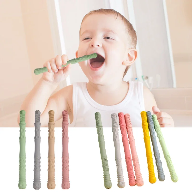 Newborn Hollow Teething Tube Baby Silicone Teether Stick Biting Chewing Straws Nursing Soother Molar Toy Gift for Infants