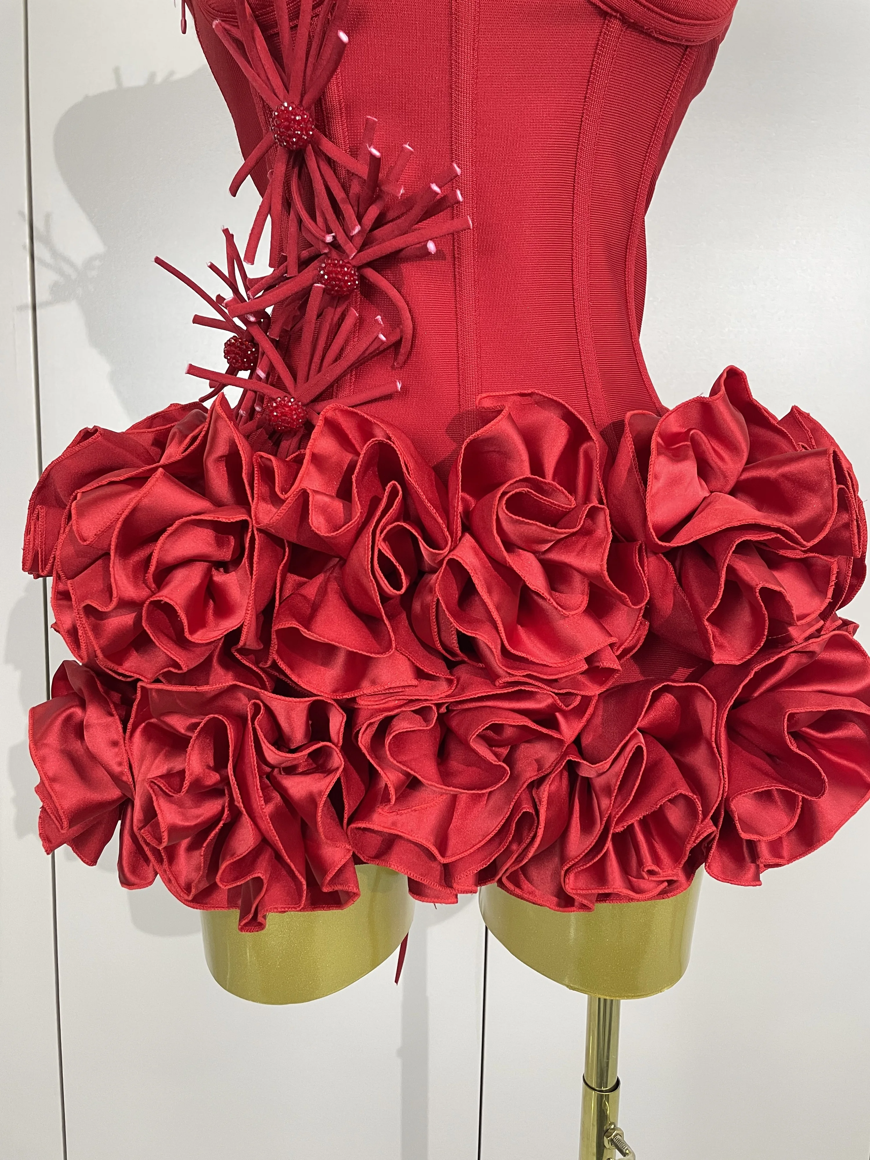 Sexy Halter Prom Gown Celebrity Club Two Piece Set Cocktail Elegant Women Fashion Luxury Birthday Party Red Black Bandage Outfit