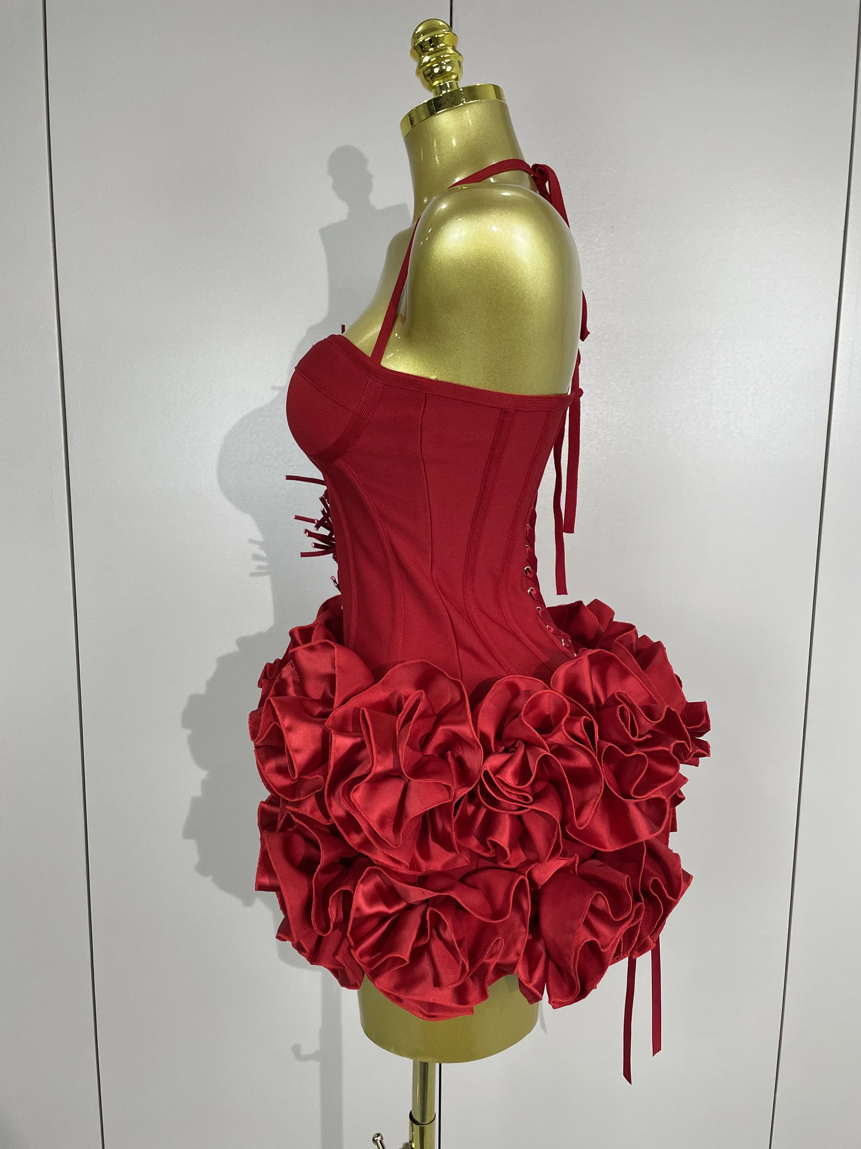 Sexy Halter Prom Gown Celebrity Club Two Piece Set Cocktail Elegant Women Fashion Luxury Birthday Party Red Black Bandage Outfit