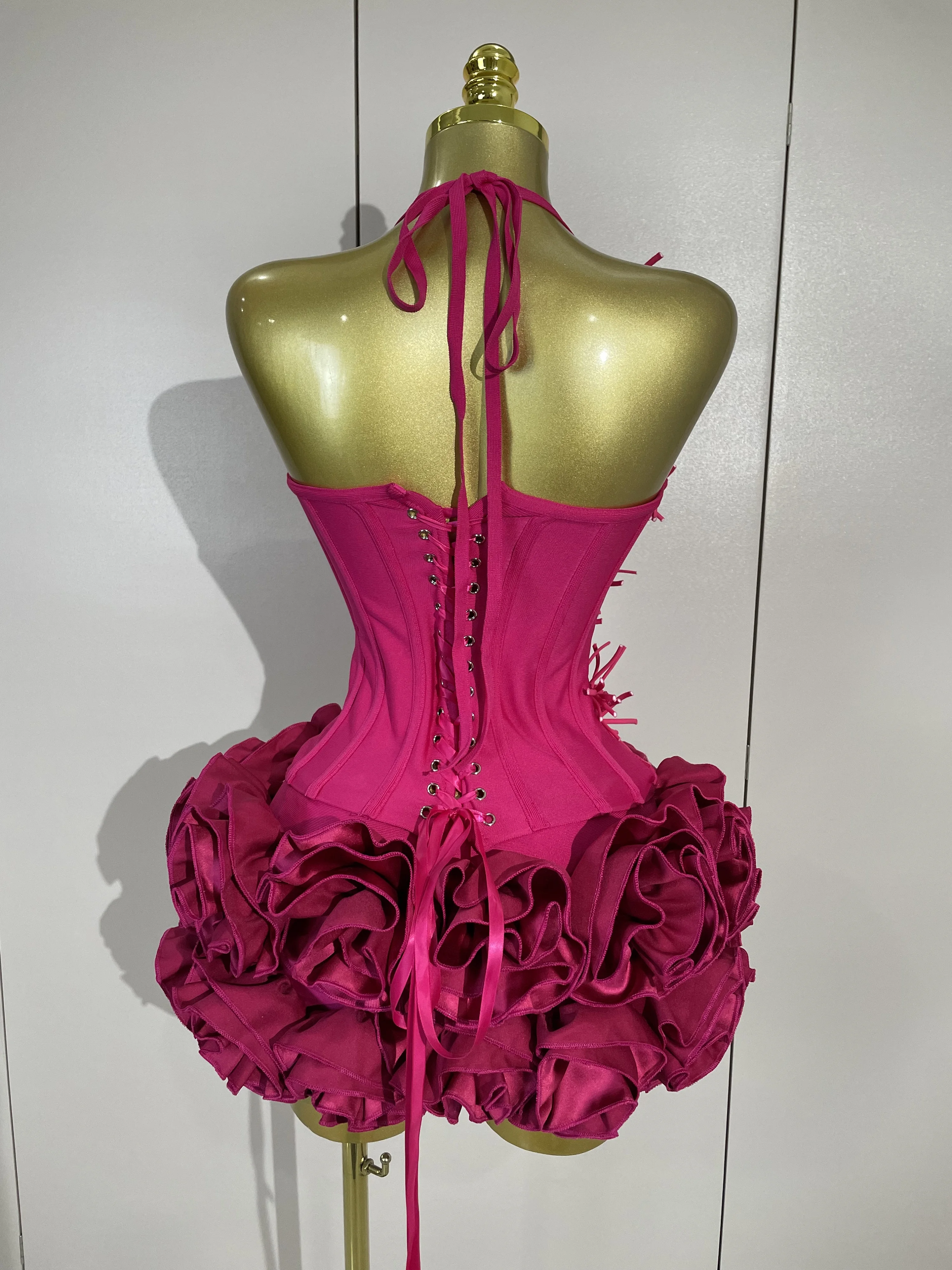 Sexy Halter Prom Gown Celebrity Club Two Piece Set Cocktail Elegant Women Fashion Luxury Birthday Party Red Black Bandage Outfit