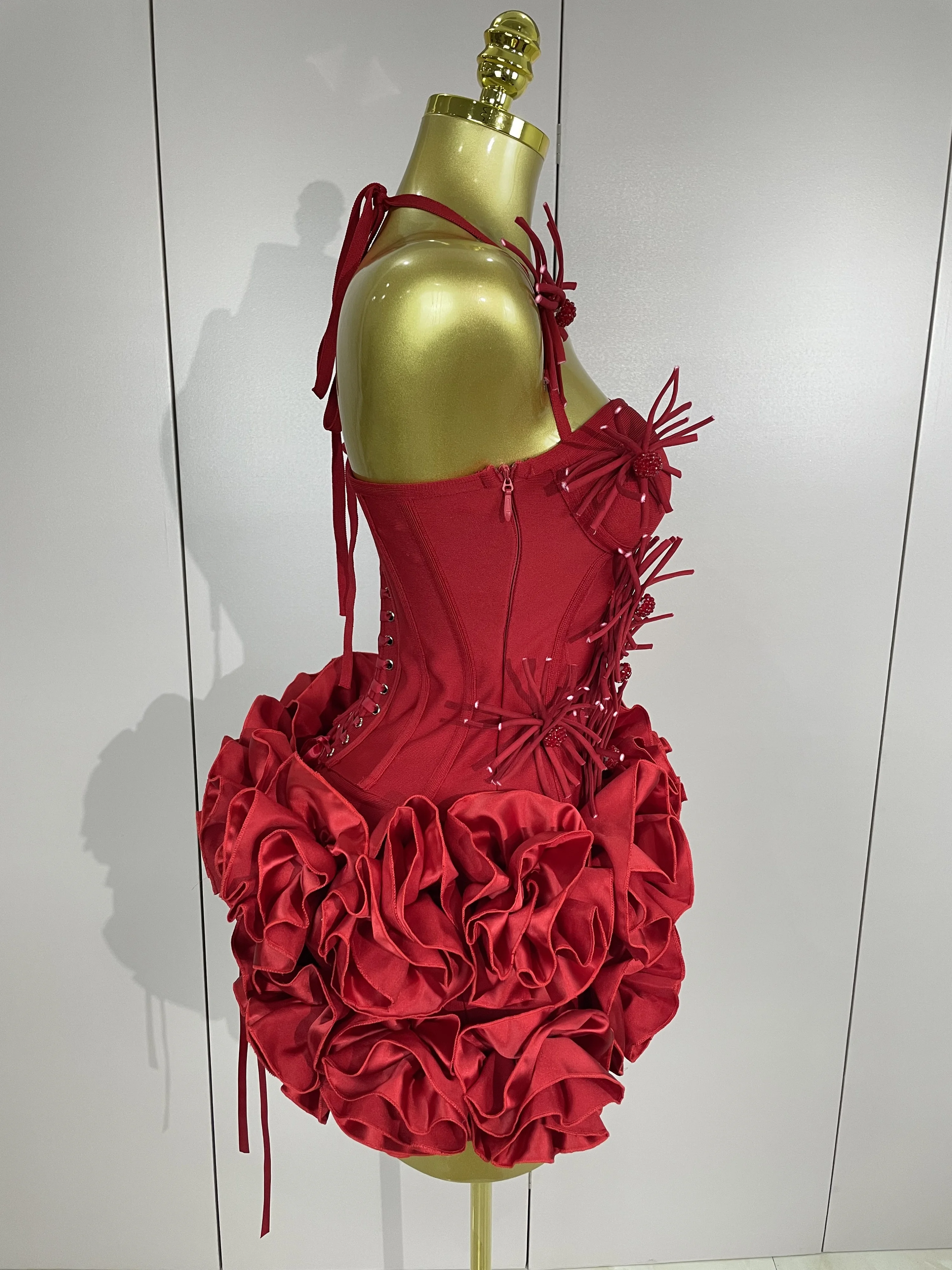 Sexy Halter Prom Gown Celebrity Club Two Piece Set Cocktail Elegant Women Fashion Luxury Birthday Party Red Black Bandage Outfit