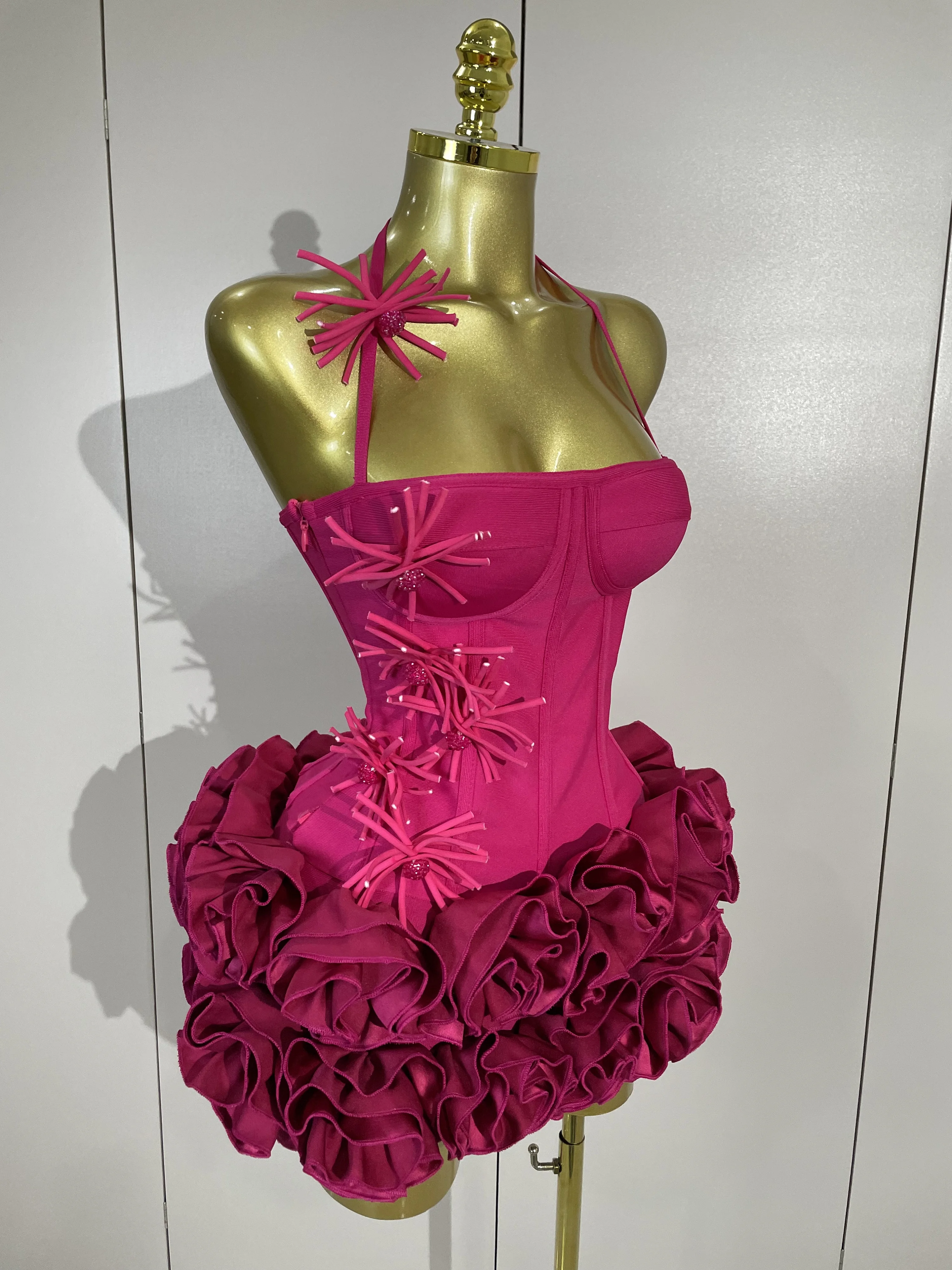 Sexy Halter Prom Gown Celebrity Club Two Piece Set Cocktail Elegant Women Fashion Luxury Birthday Party Red Black Bandage Outfit