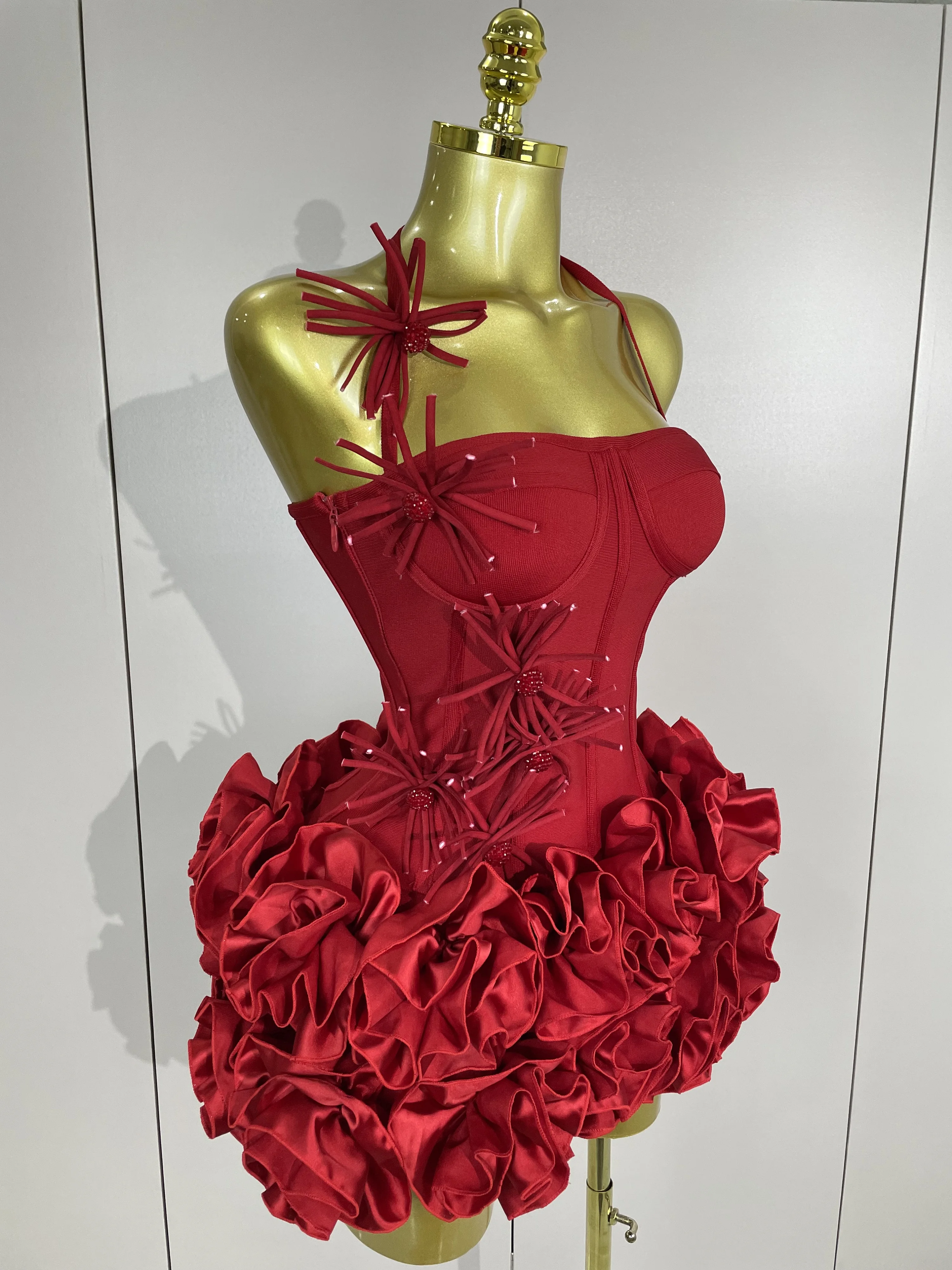 Sexy Halter Prom Gown Celebrity Club Two Piece Set Cocktail Elegant Women Fashion Luxury Birthday Party Red Black Bandage Outfit