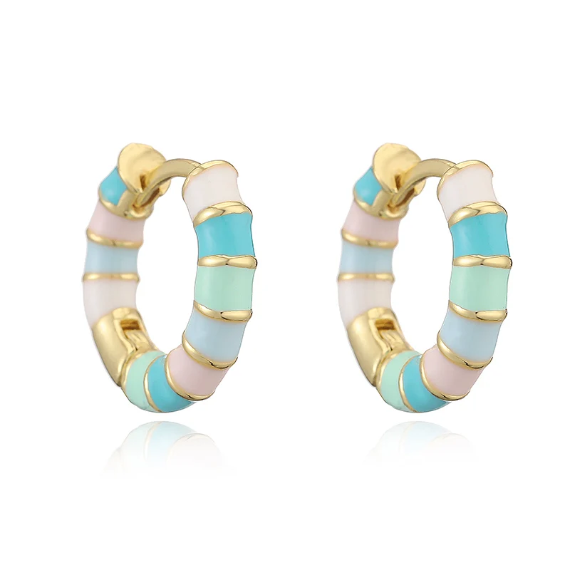 HECHENG, 15MM Enamel Dripping Oil Craft Sweet and Colorful Earrings Ethnic Style Personalized Women's Jewelry 1 Pair