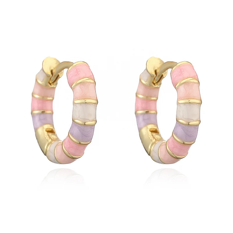 HECHENG, 15MM Enamel Dripping Oil Craft Sweet and Colorful Earrings Ethnic Style Personalized Women's Jewelry 1 Pair