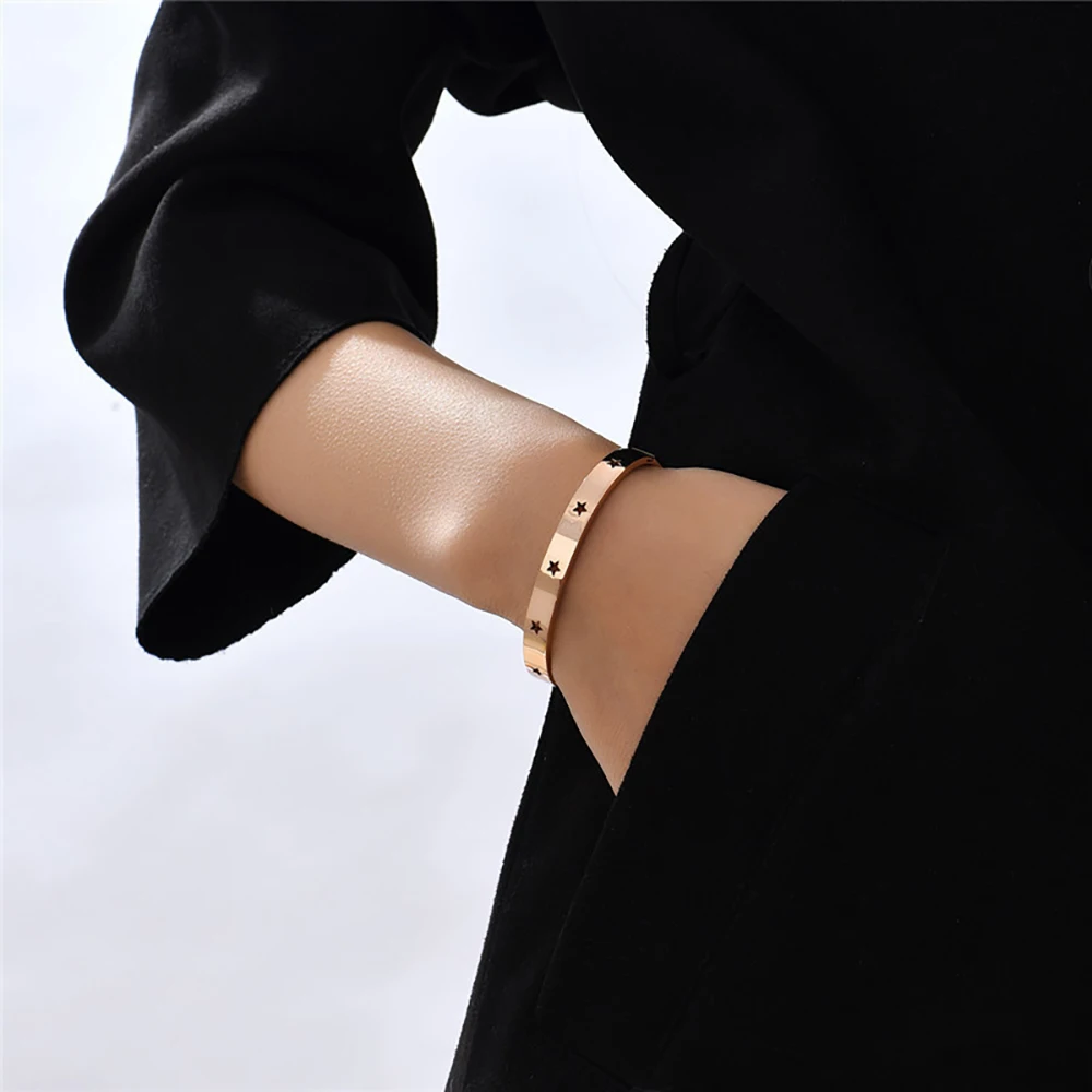 NIBASTAR Hollow Star Bracelets & Bangles For Women Fashion Stainless Steel Sweet Romantic Bracelet Rose Gold Color Jewelry Gift